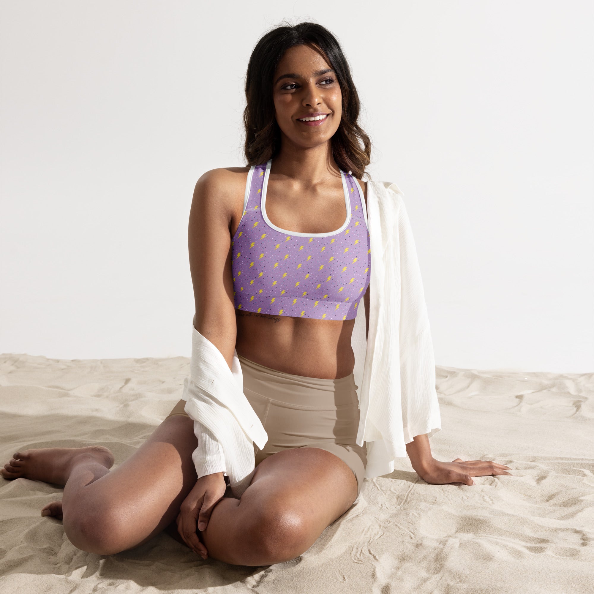 Preppy Lightning Bolts Purple Padded Sports Bra