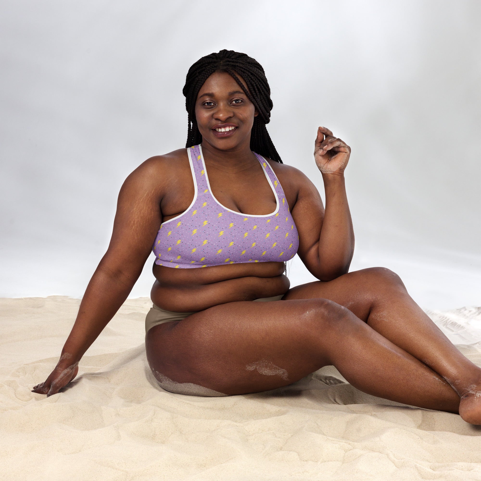 Preppy Lightning Bolts Purple Padded Sports Bra