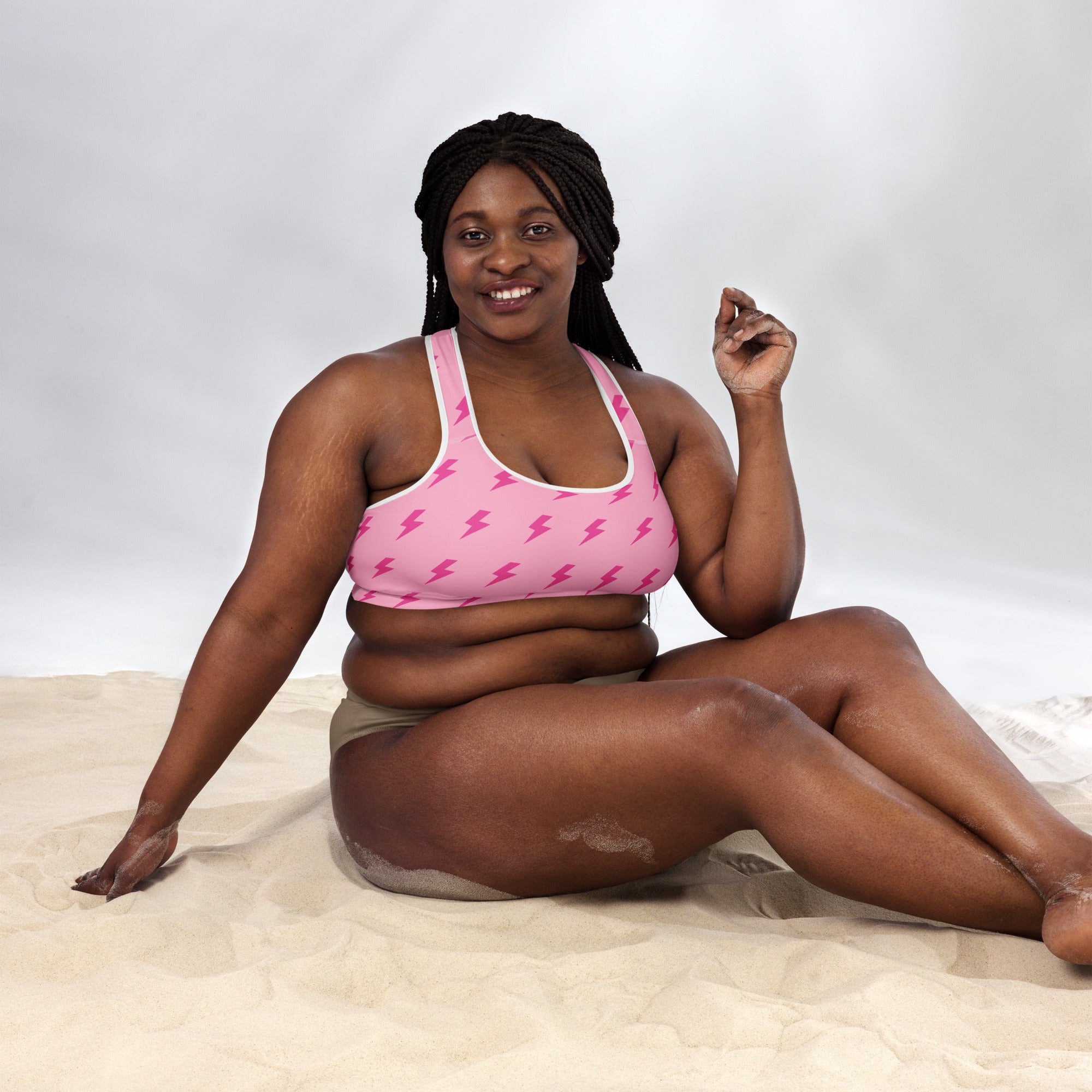 Preppy Pink Lightning Bolts Padded Gym & Sports Bra