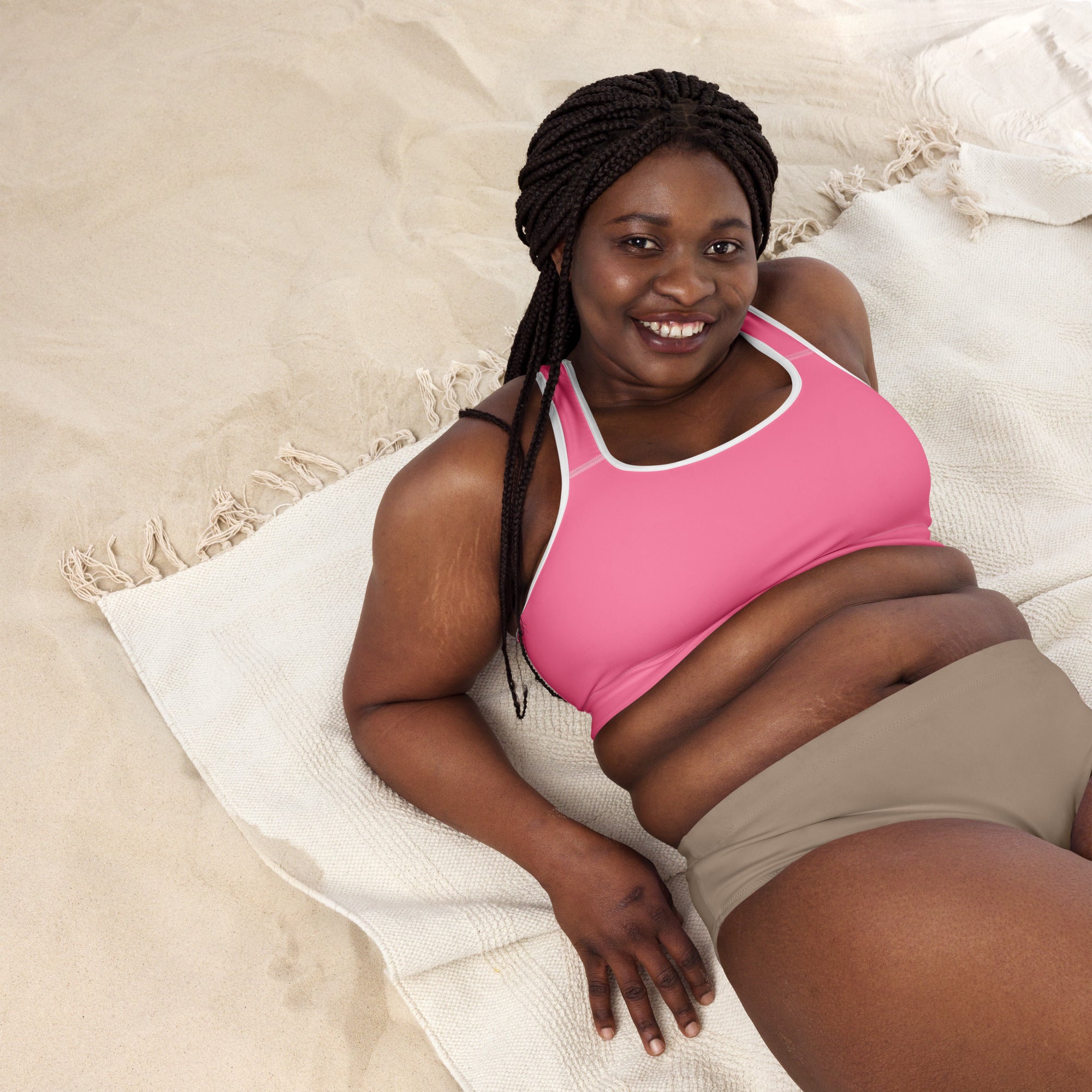 Preppy Plain Pink Padded Sports Bra