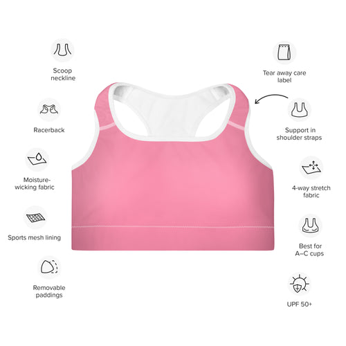 Preppy Plain Pink Padded Sports Bra