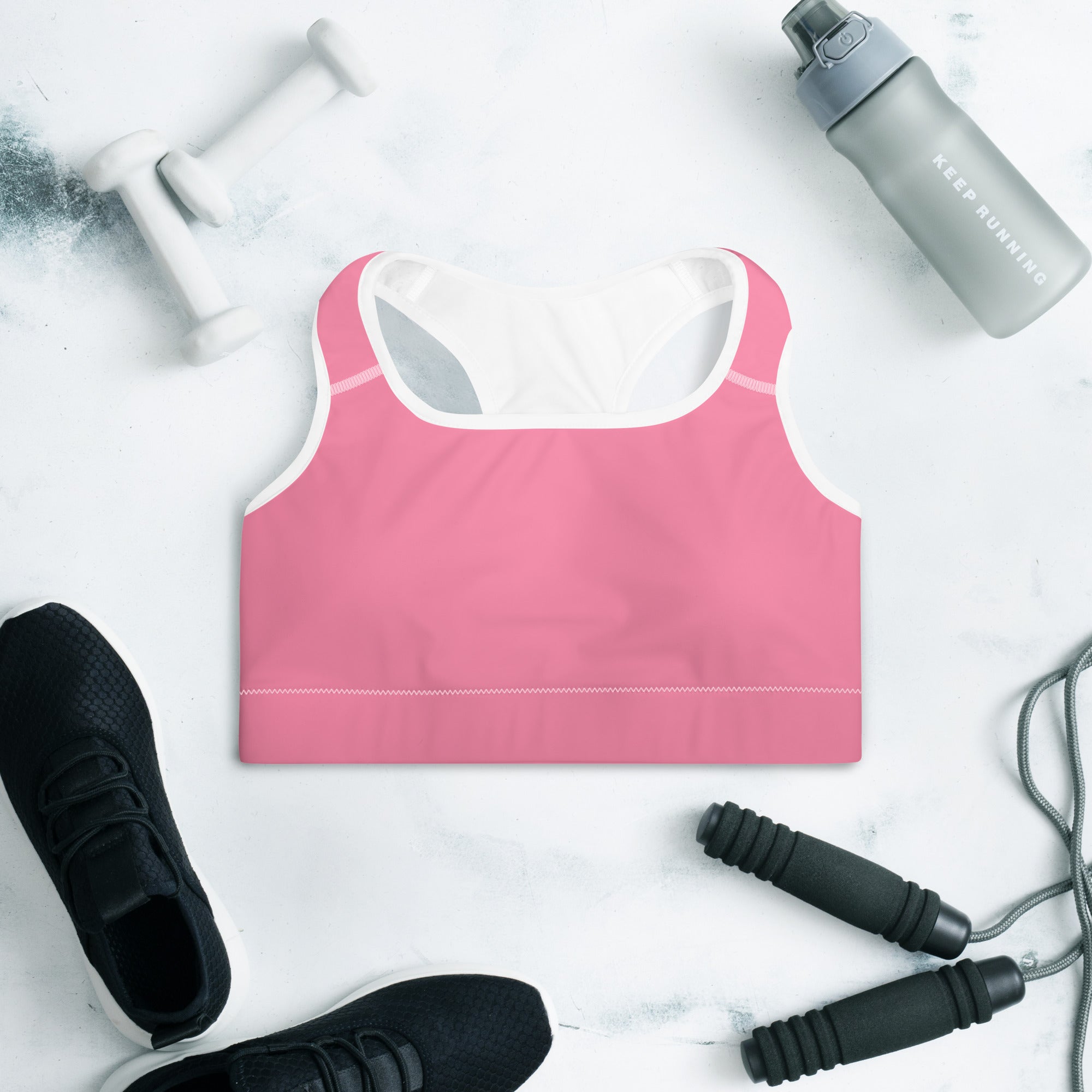 Preppy Plain Pink Padded Sports Bra