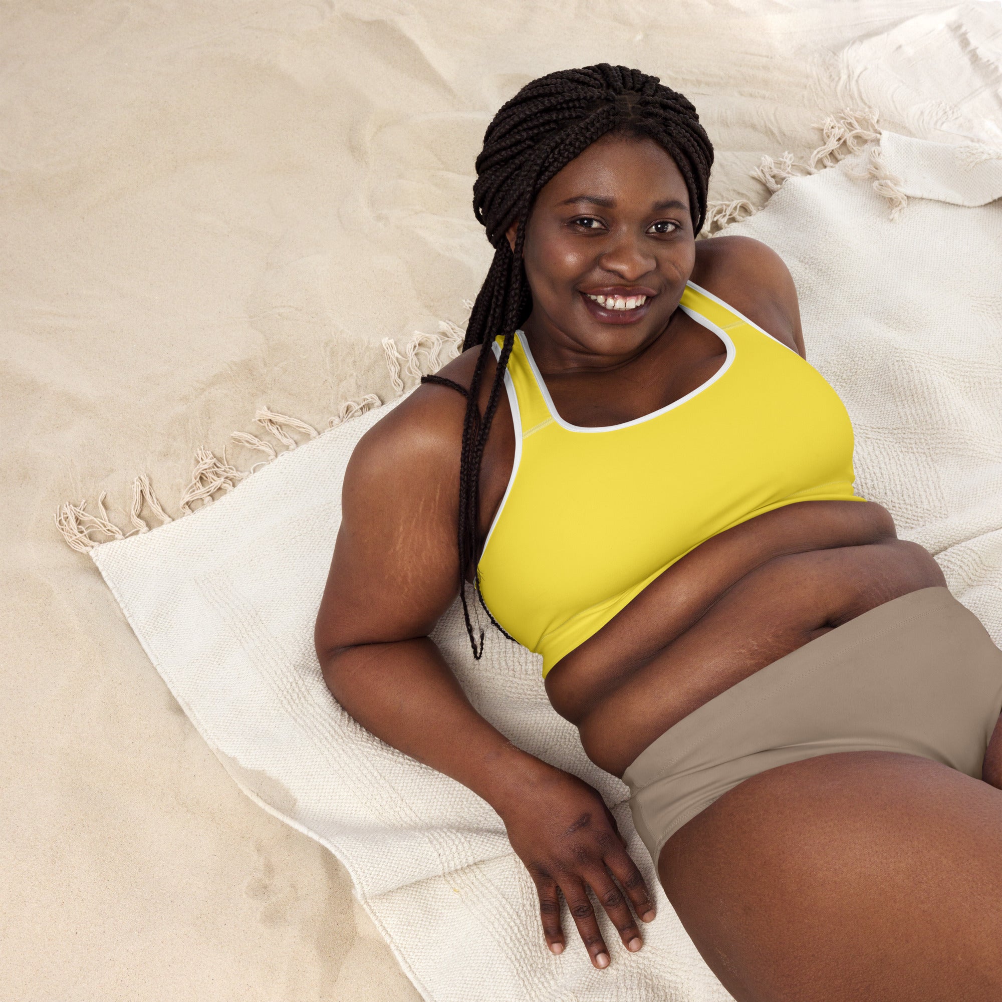 Preppy Plain Yellow Padded Sports Bra