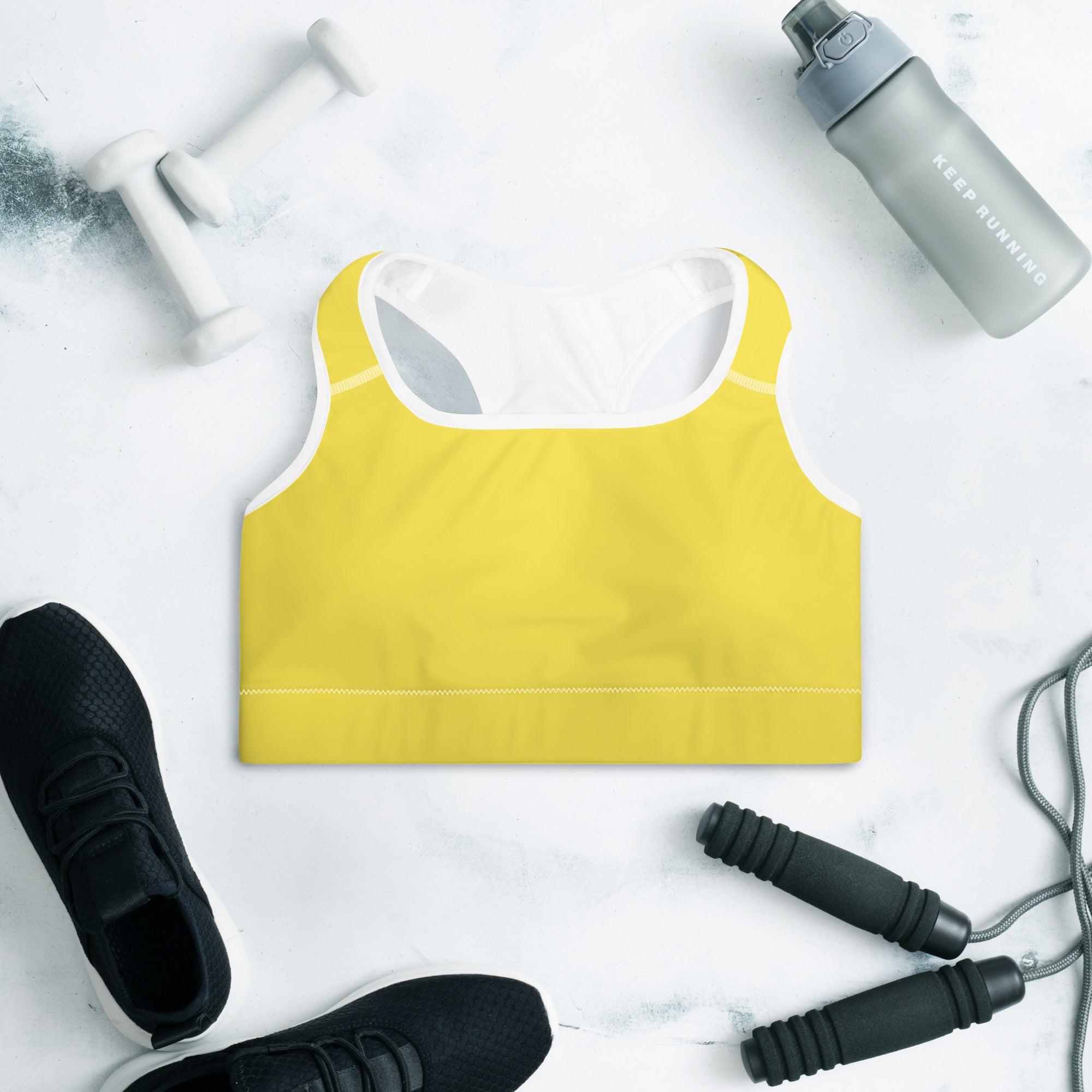 Preppy Plain Yellow Padded Sports Bra