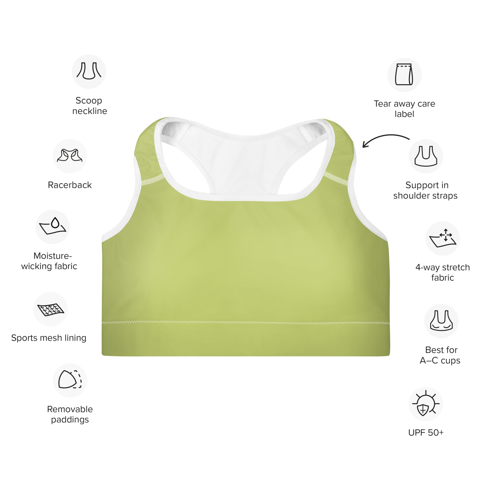 Preppy Plain Olive Green Padded Sports Bra