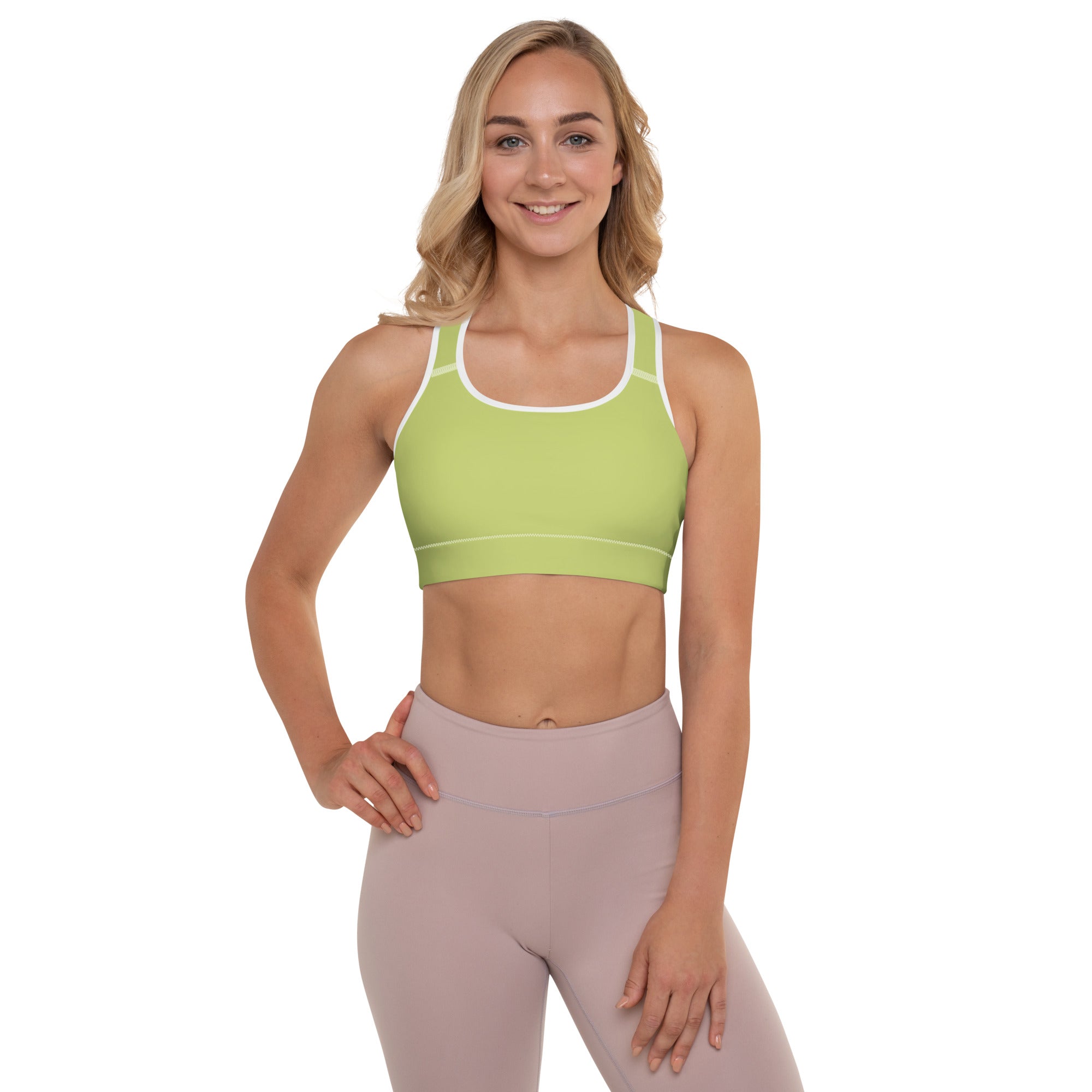 Preppy Plain Olive Green Padded Sports Bra