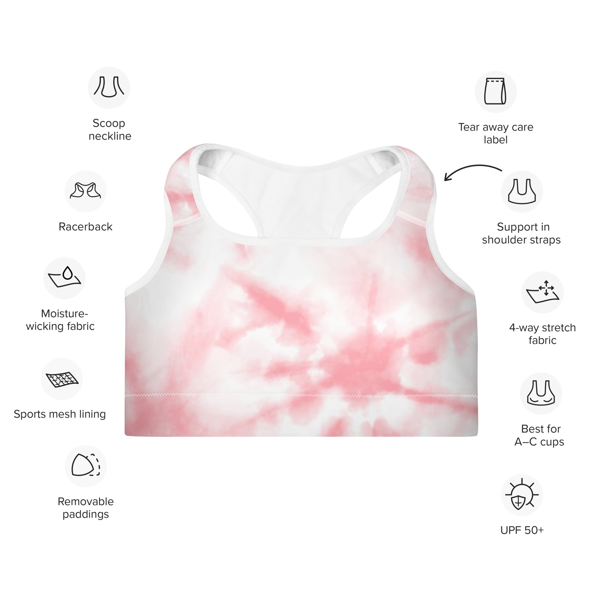 Cute Pink Tie Dye Padded Gym & Sports Bra