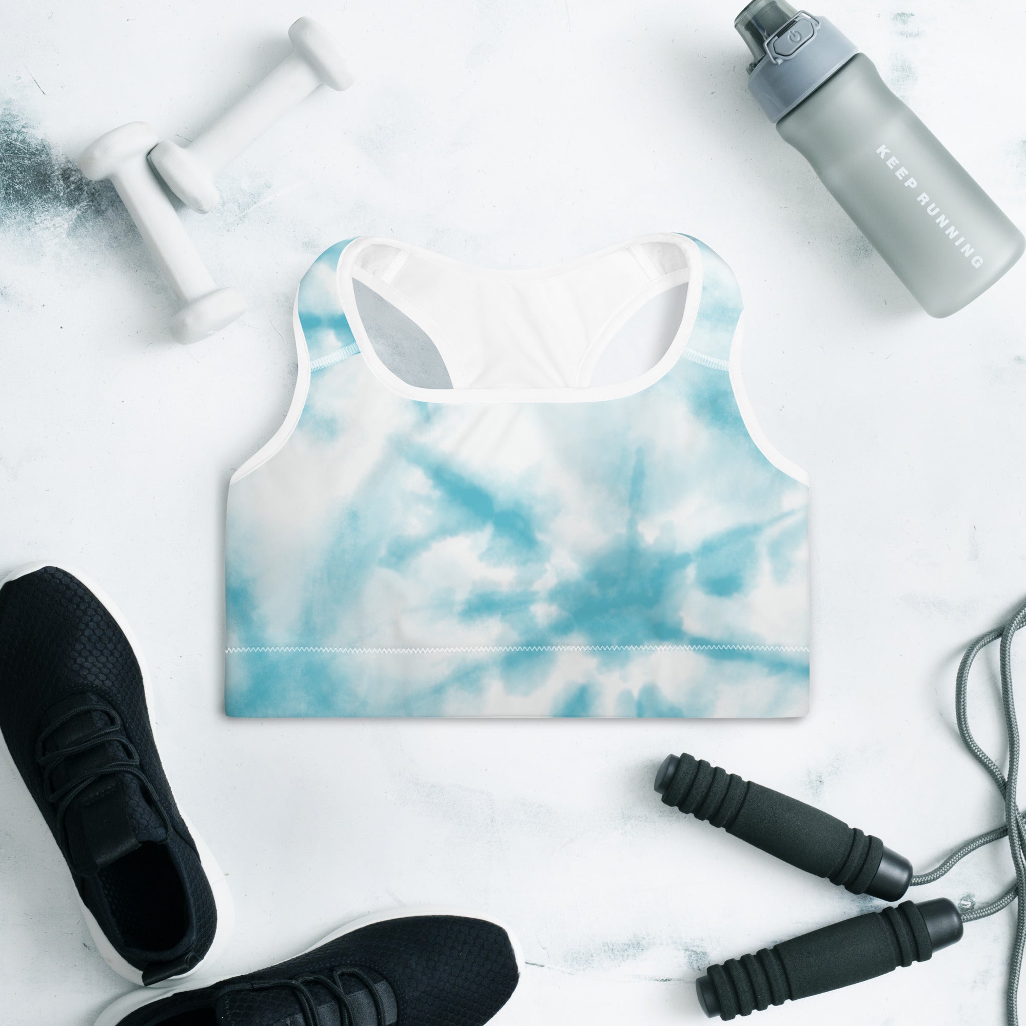 Preppy Blue Tie Dye Padded Gym & Sports Bra