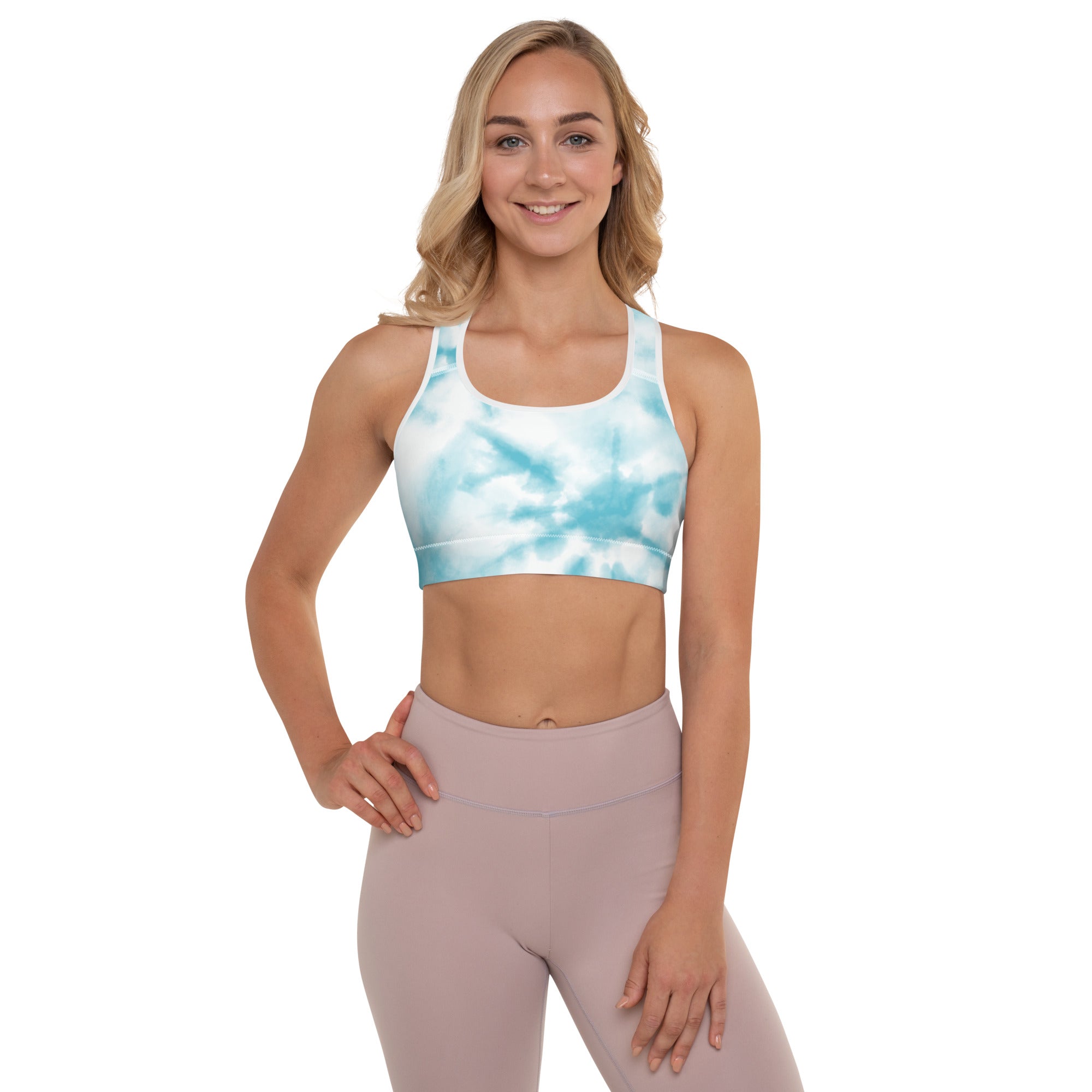 Preppy Blue Tie Dye Padded Gym & Sports Bra