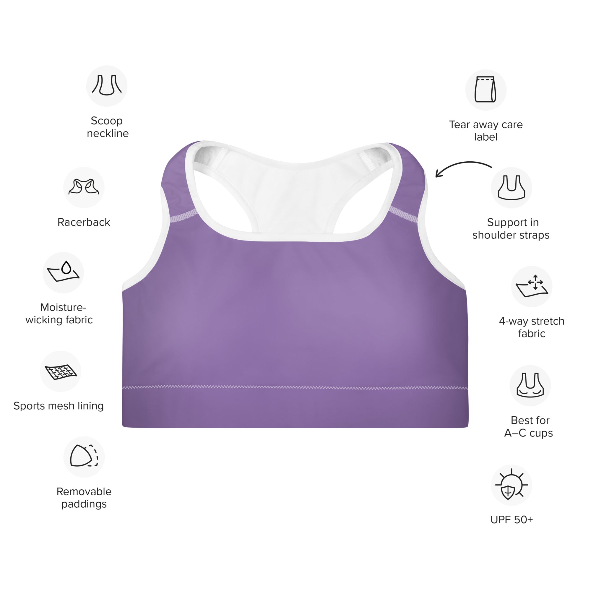 Preppy Minimal Lavender Padded Sports Bra