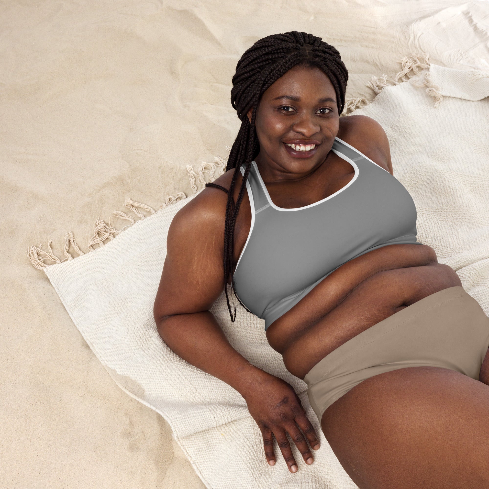 Preppy Aesthetic Grey Padded Sports Bra