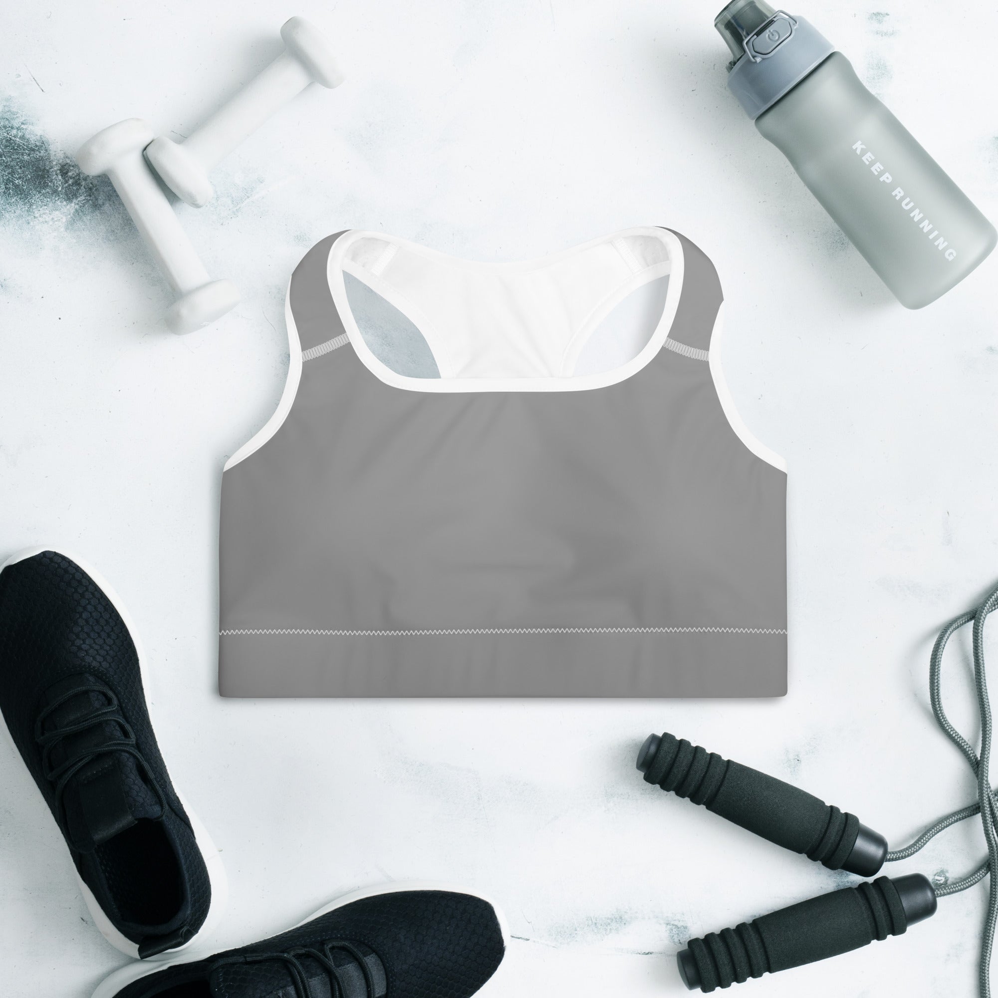 Preppy Aesthetic Grey Padded Sports Bra