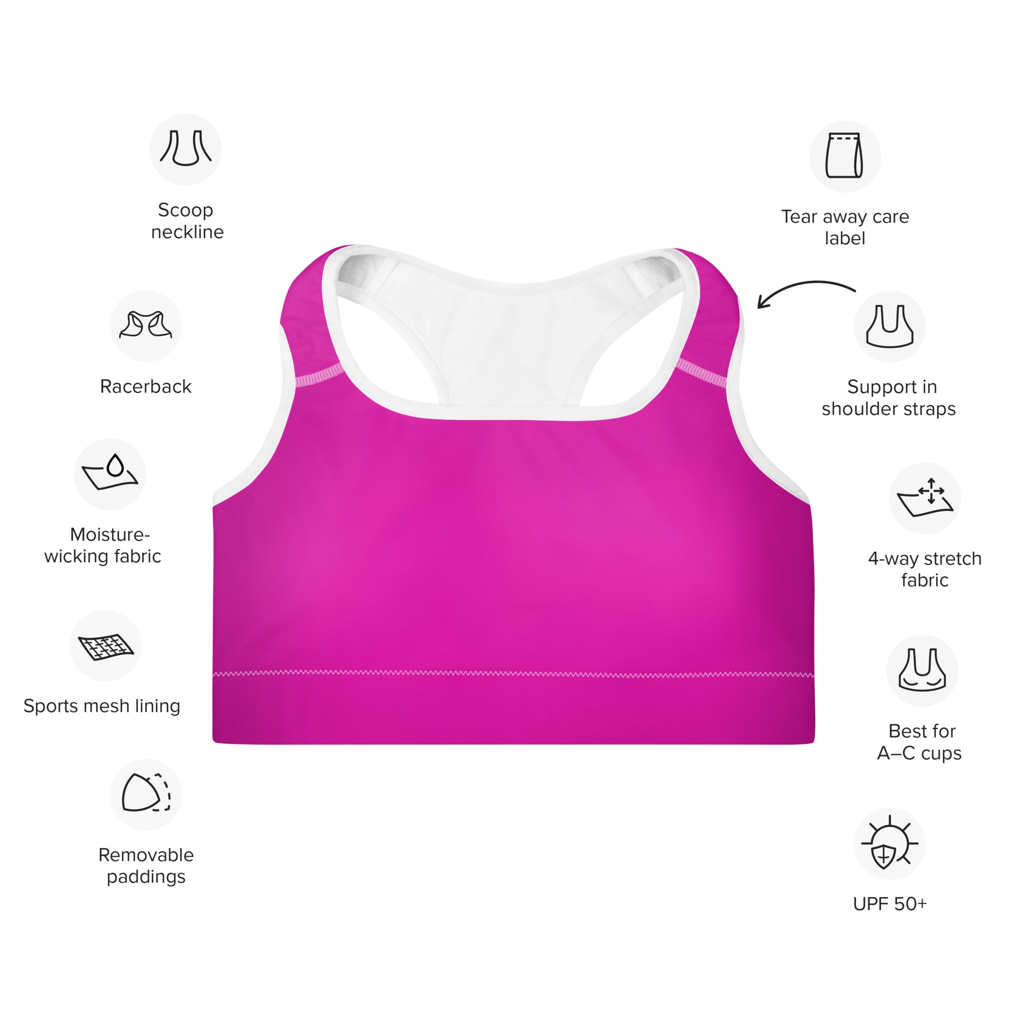 Neon Pink Padded Sports Workout Bra
