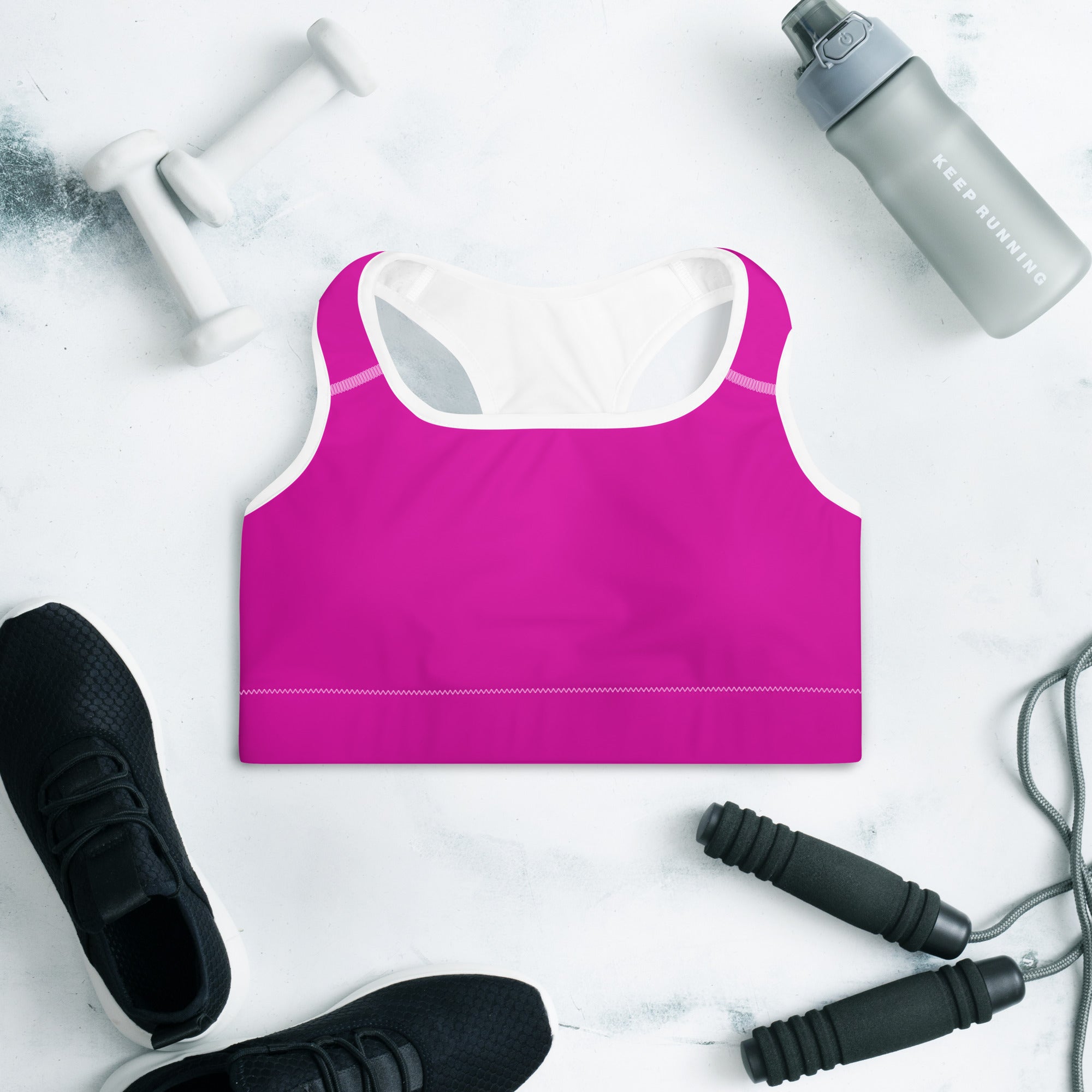 Neon Pink Padded Sports Workout Bra