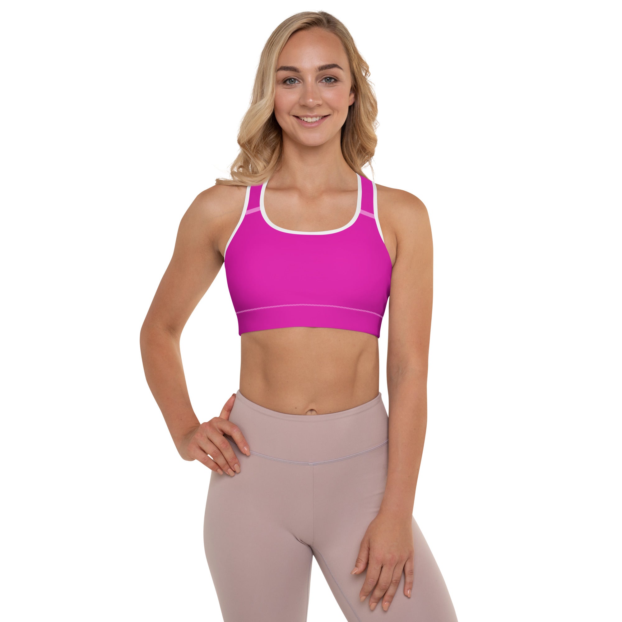 Neon Pink Padded Sports Workout Bra
