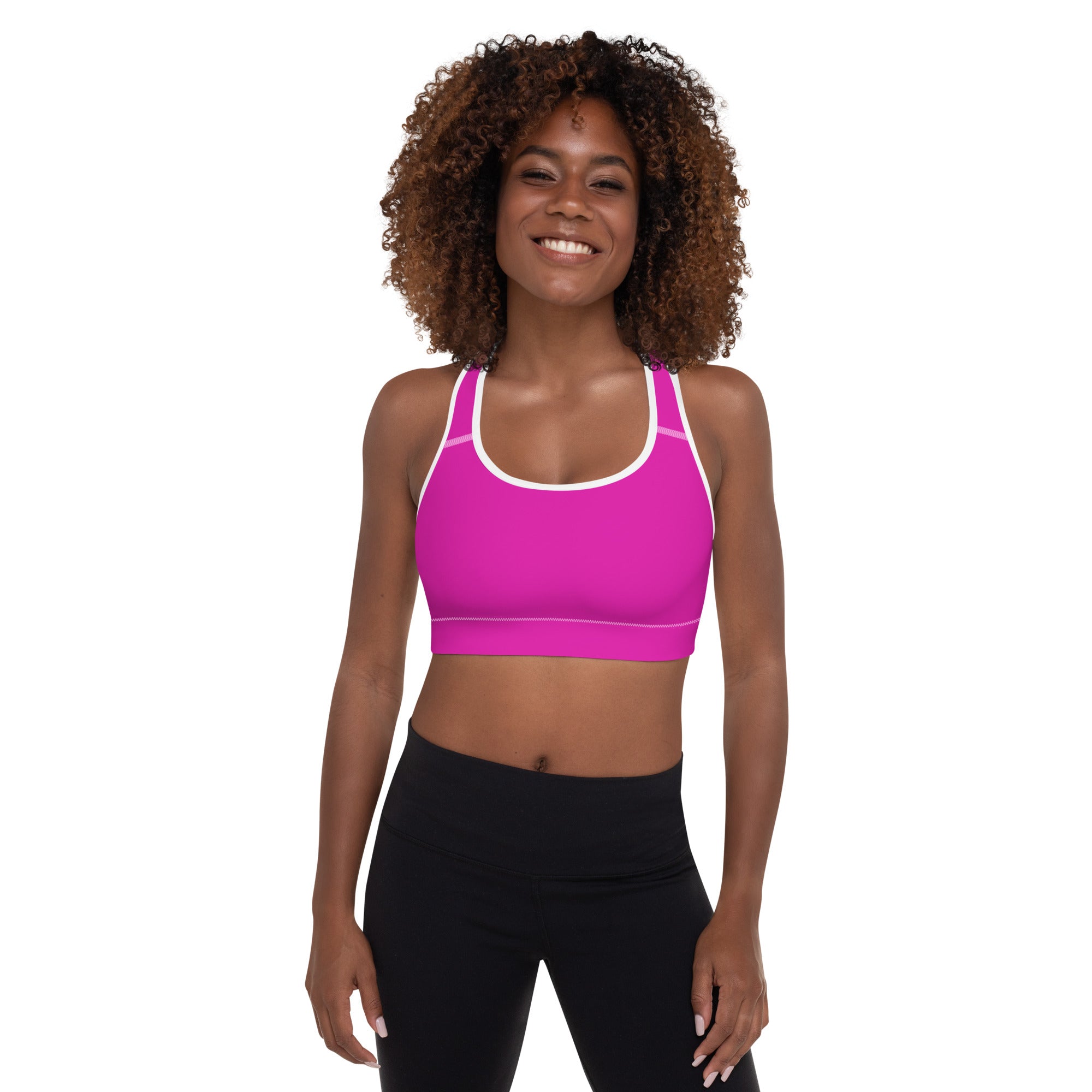 Neon Pink Padded Sports Workout Bra