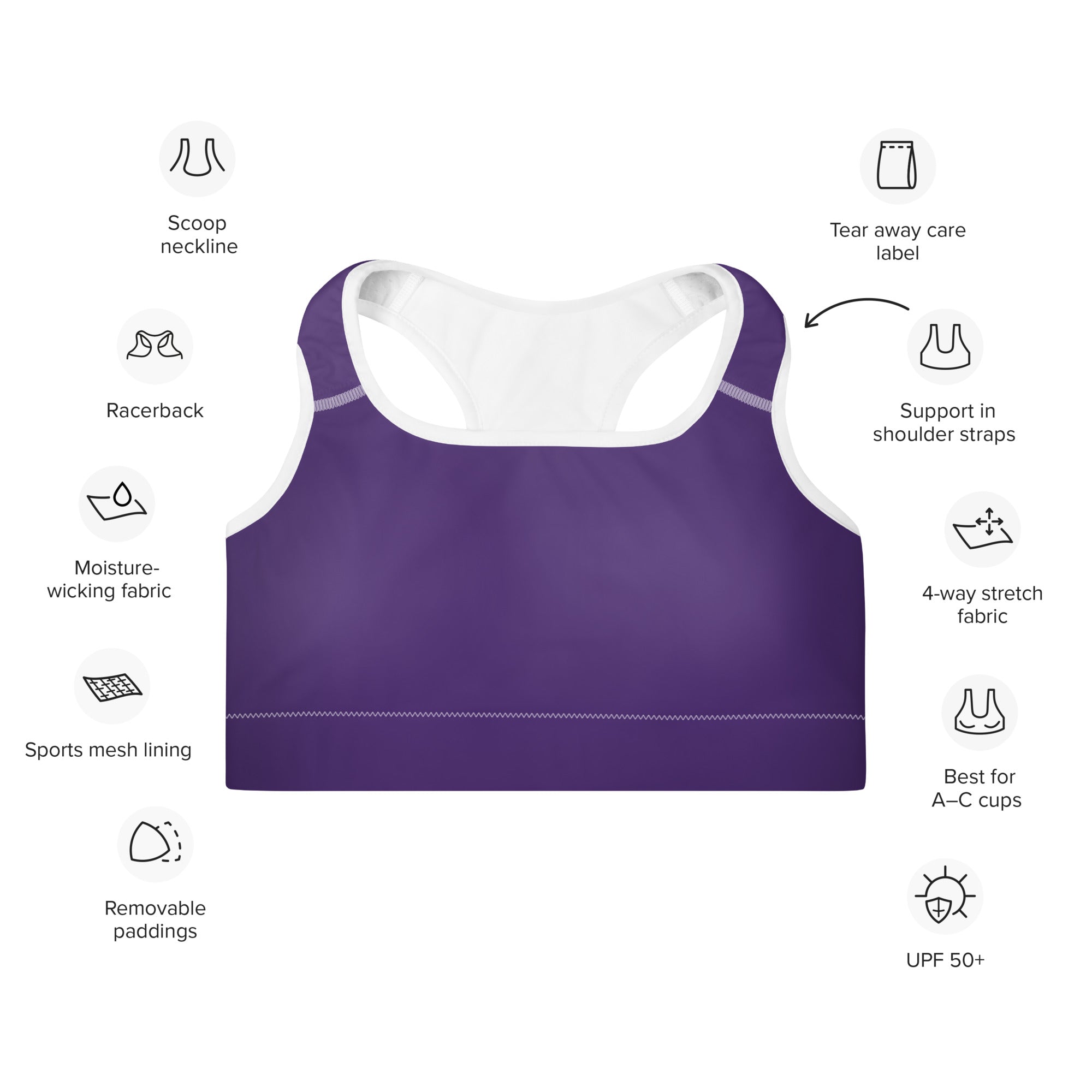 Dark Purple Padded Gym Sports & Workout Bra