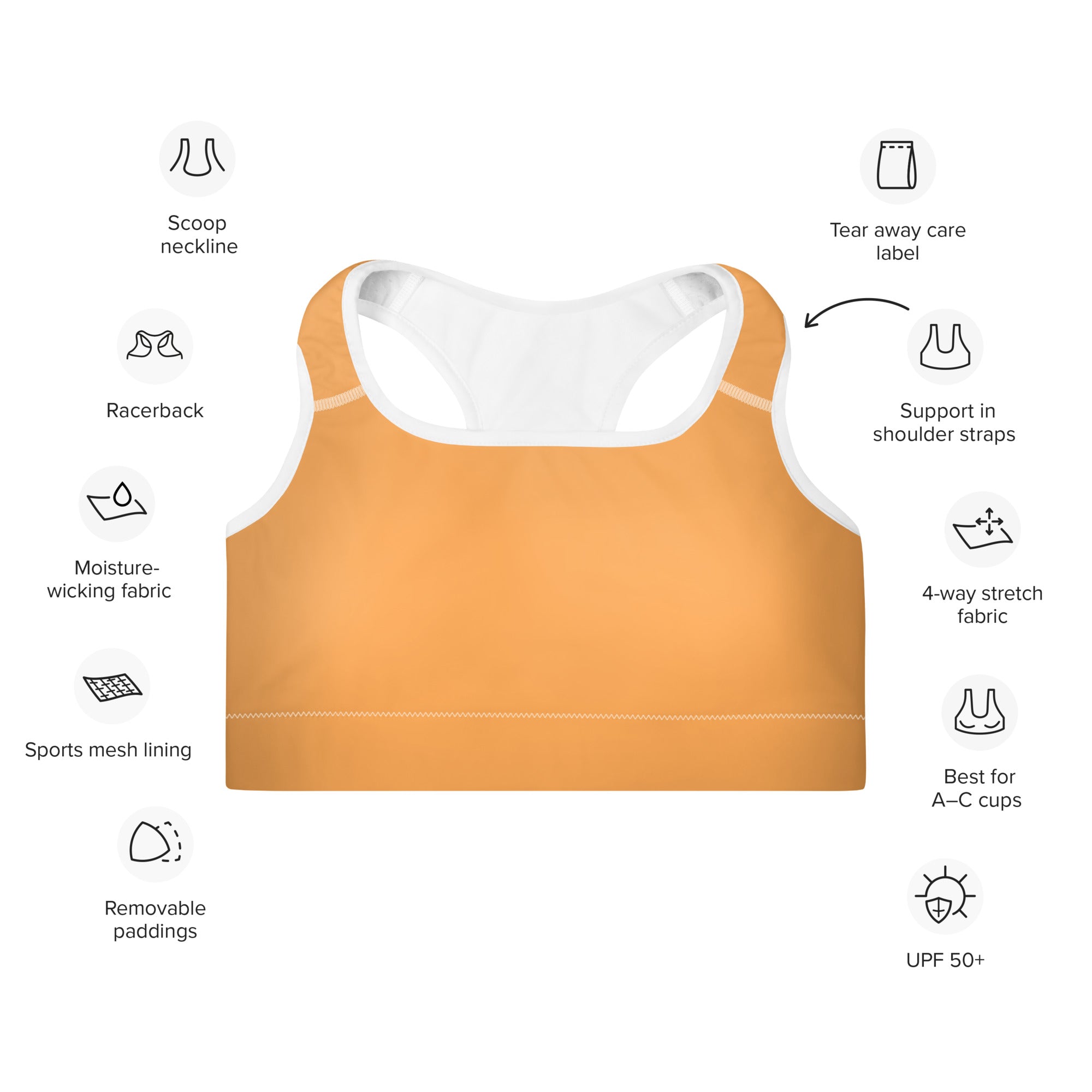 Sporty Orange Padded Gym Sports & Workout Bra