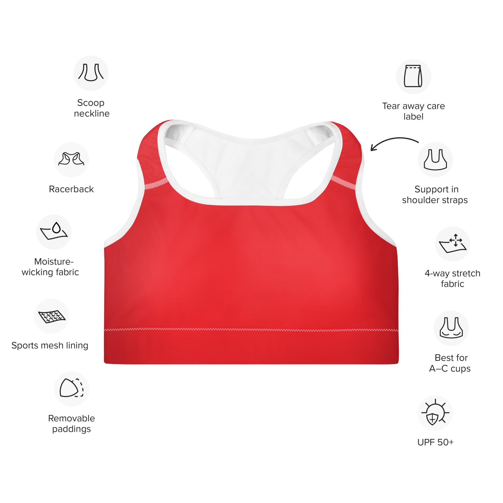 Athletic Red Padded Gym Sports & Workout Bra