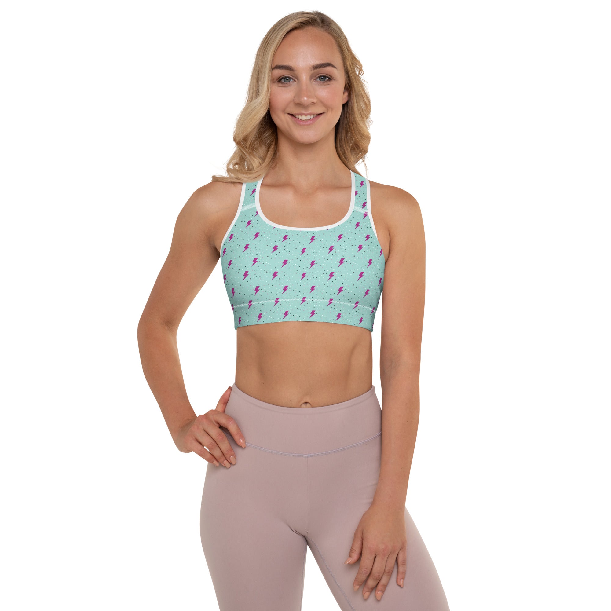 Preppy Green Lightning Bolts Pattern Padded Sports Bra