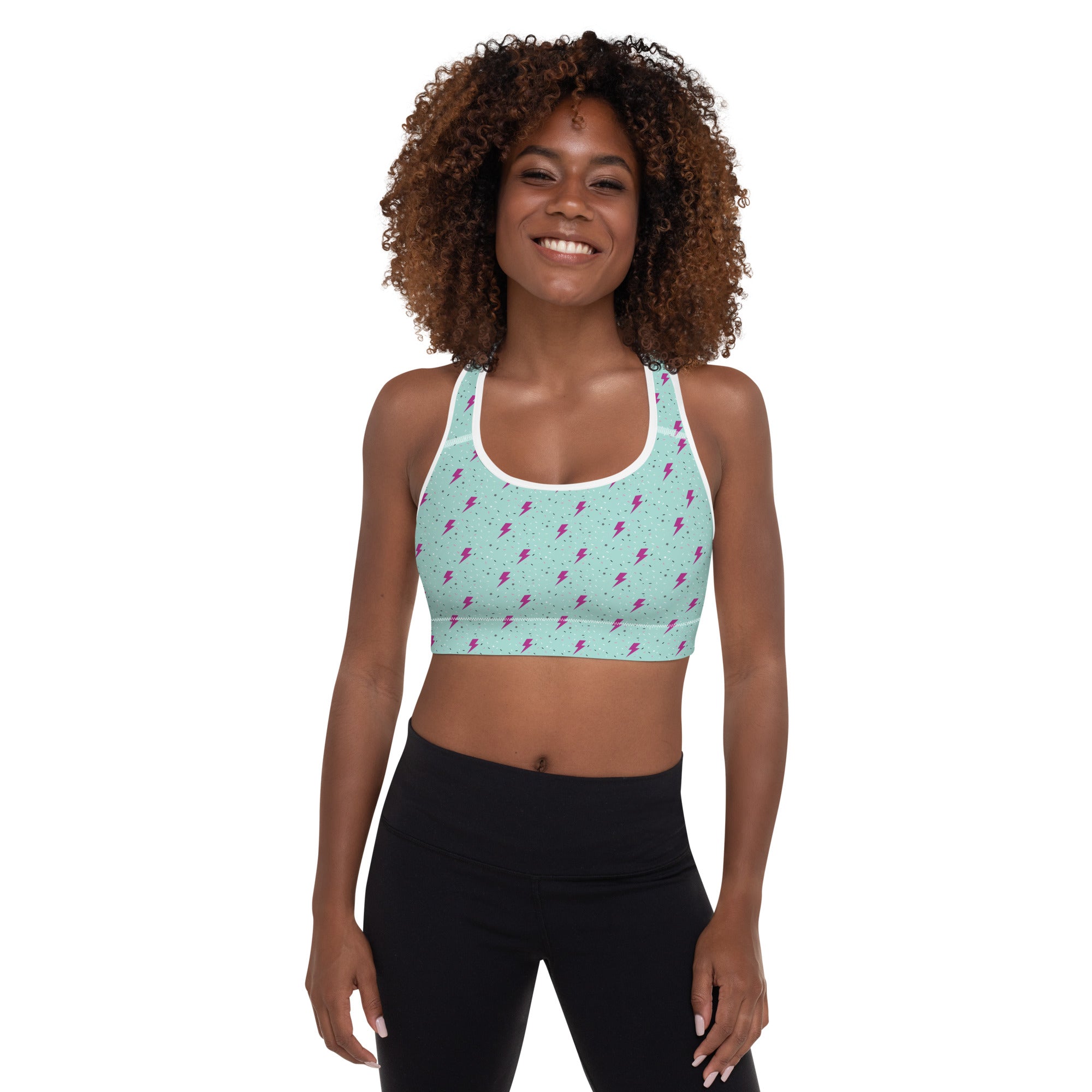 Preppy Green Lightning Bolts Pattern Padded Sports Bra