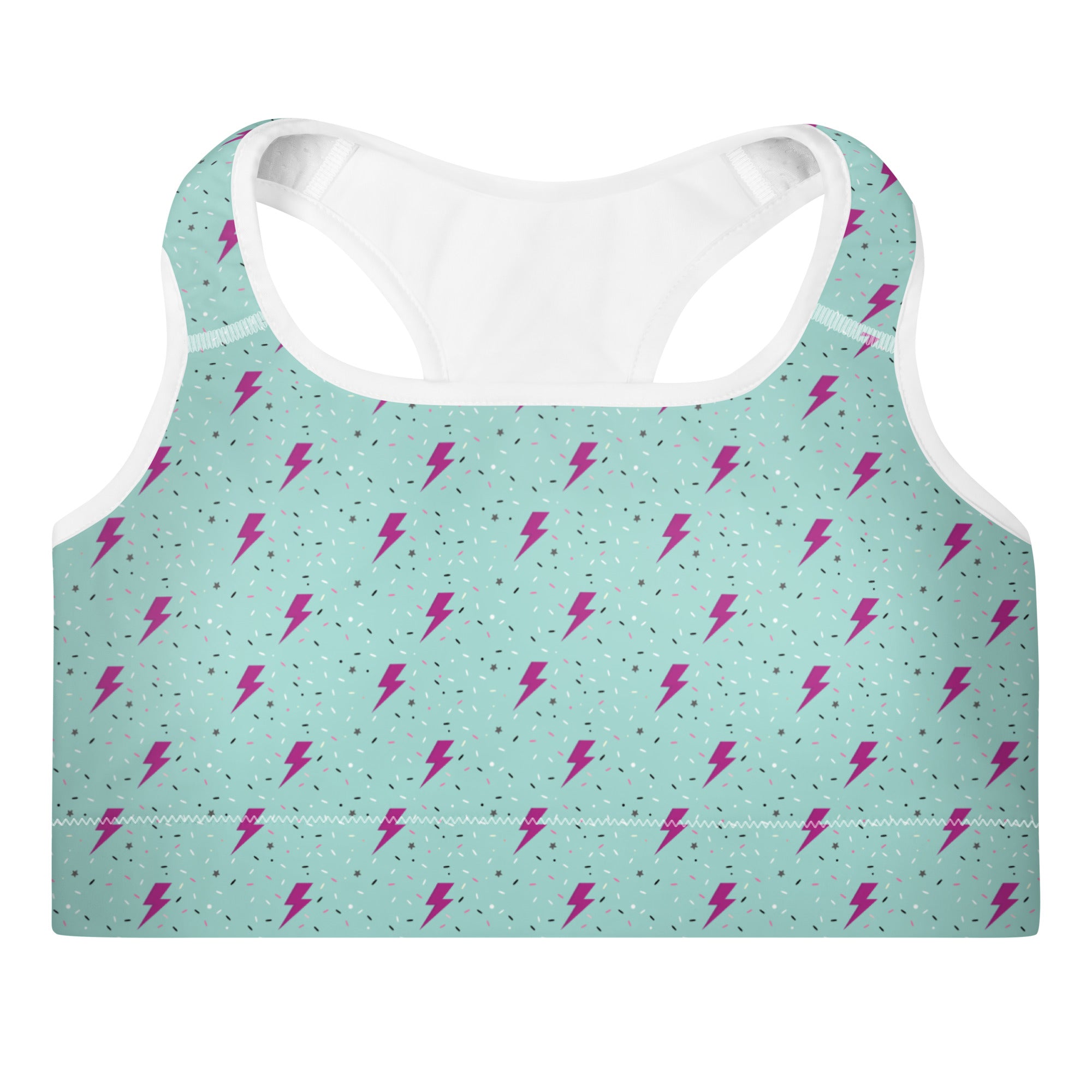 Preppy Green Lightning Bolts Pattern Padded Sports Bra