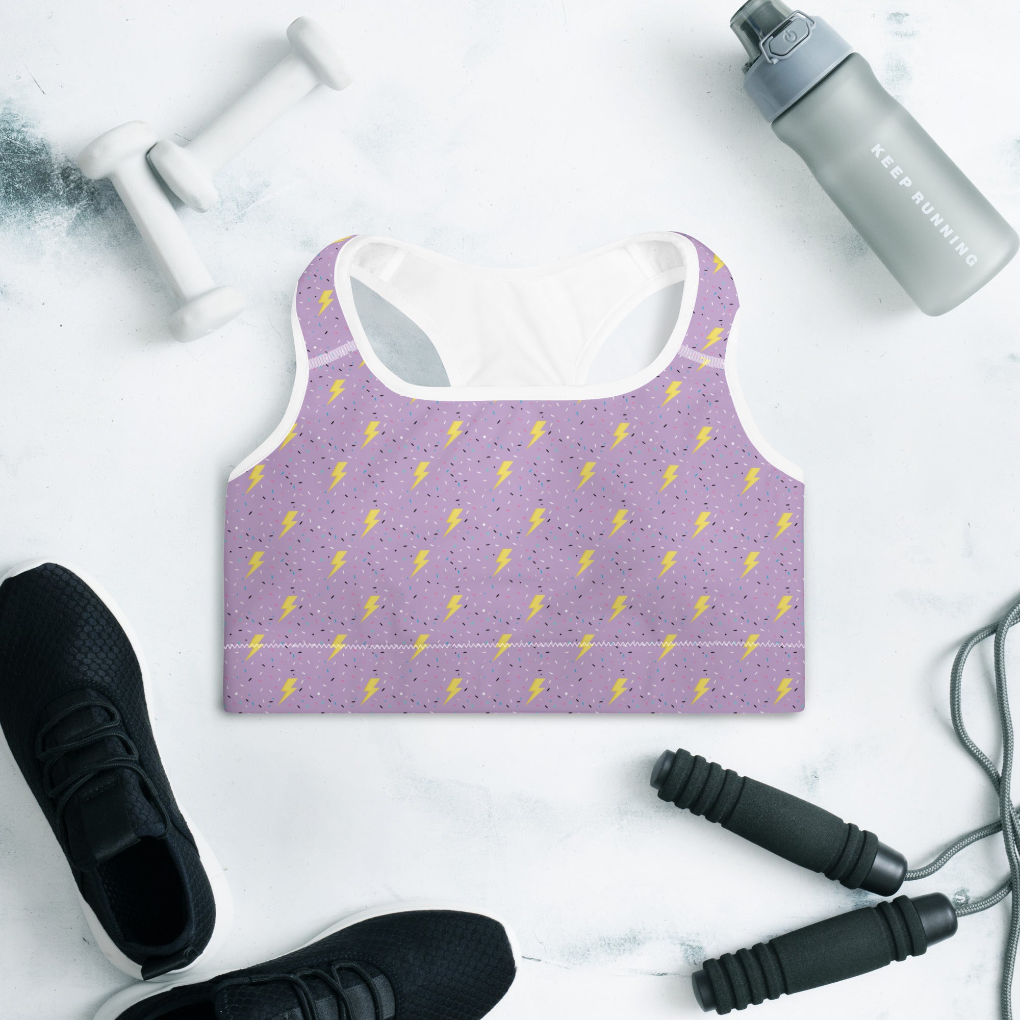 Preppy Lightning Bolts Purple Padded Sports Bra