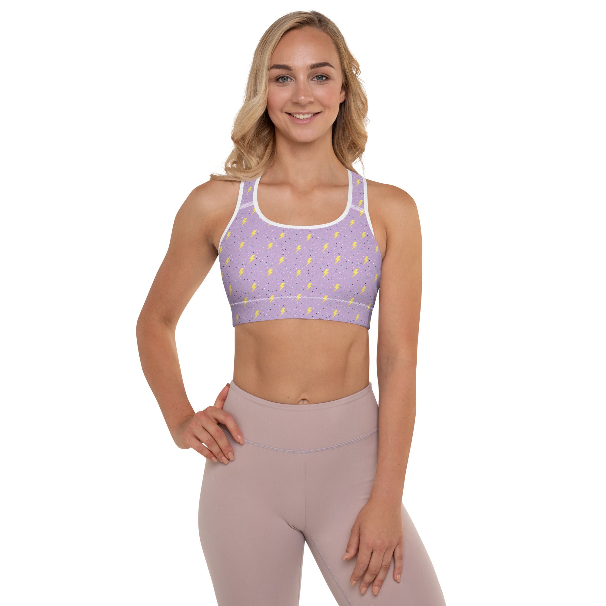 Preppy Lightning Bolts Purple Padded Sports Bra
