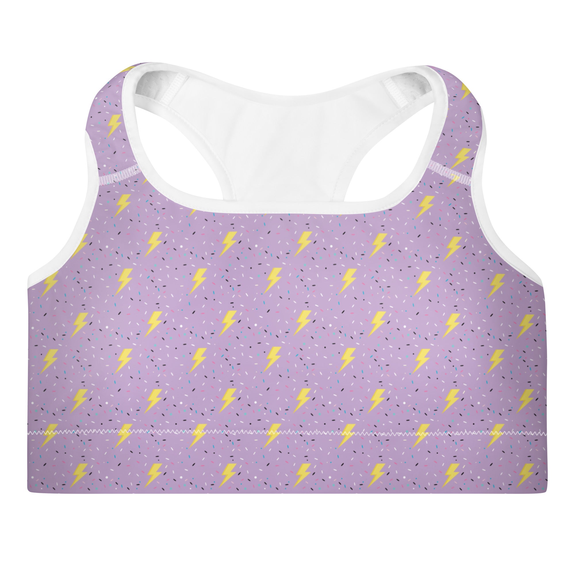 Preppy Lightning Bolts Purple Padded Sports Bra