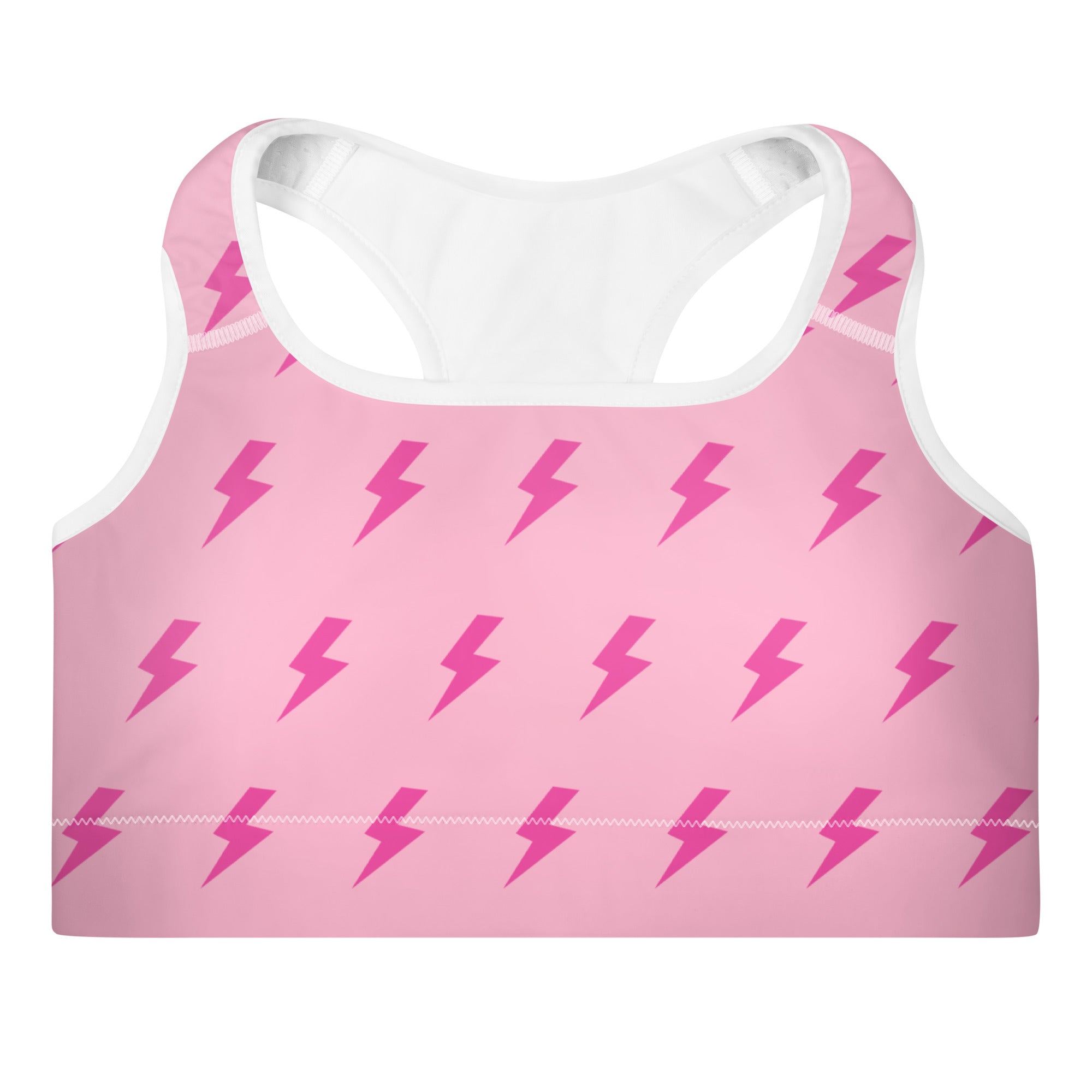 Preppy Pink Lightning Bolts Padded Gym & Sports Bra