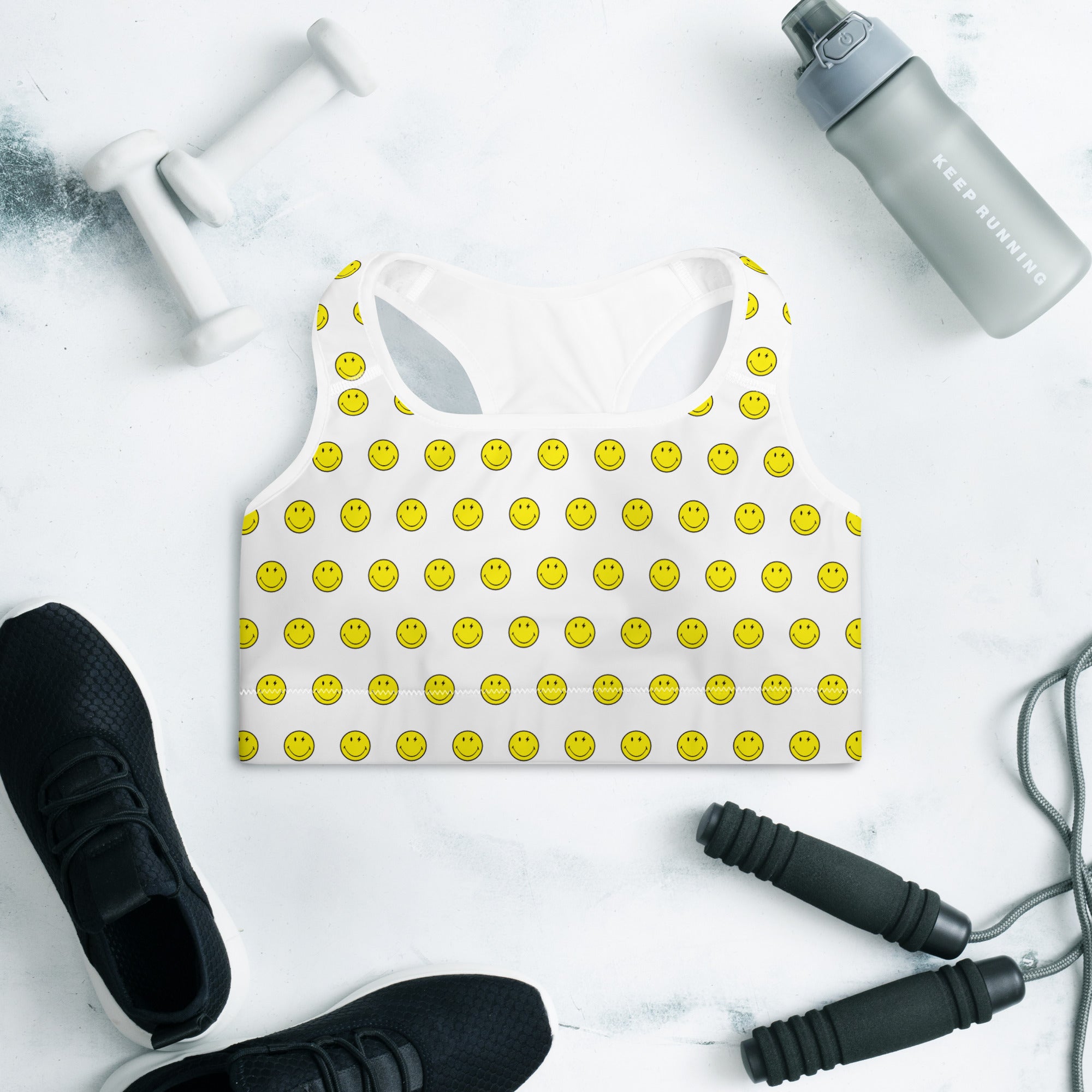 Preppy Smiley Face Padded Gym & Sports Bra