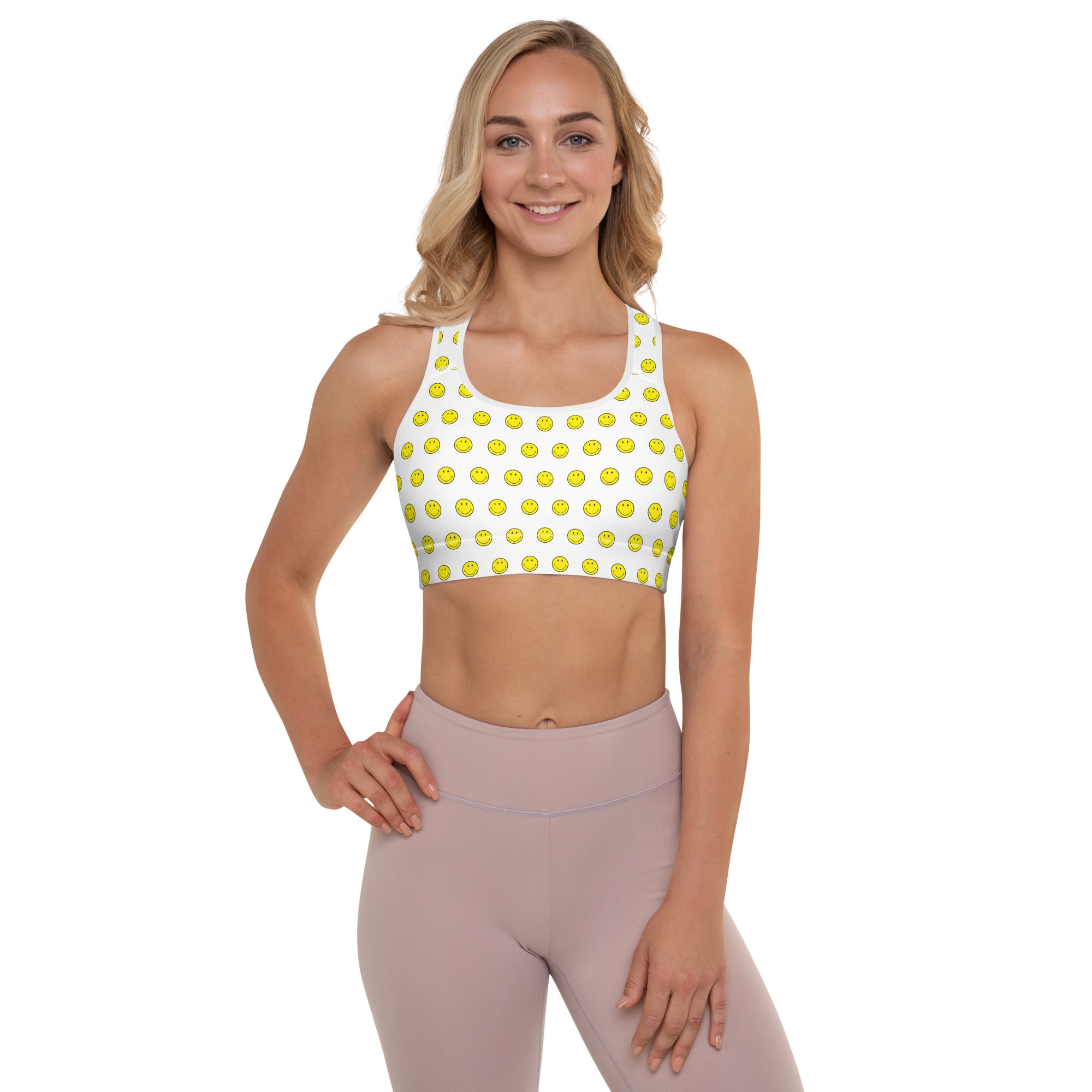 Preppy Smiley Face Padded Gym & Sports Bra
