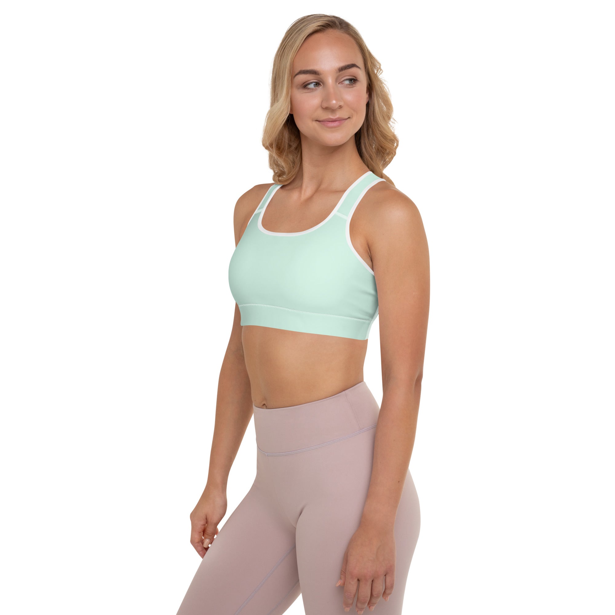 Preppy Plain Sea Green Padded Sports Bra