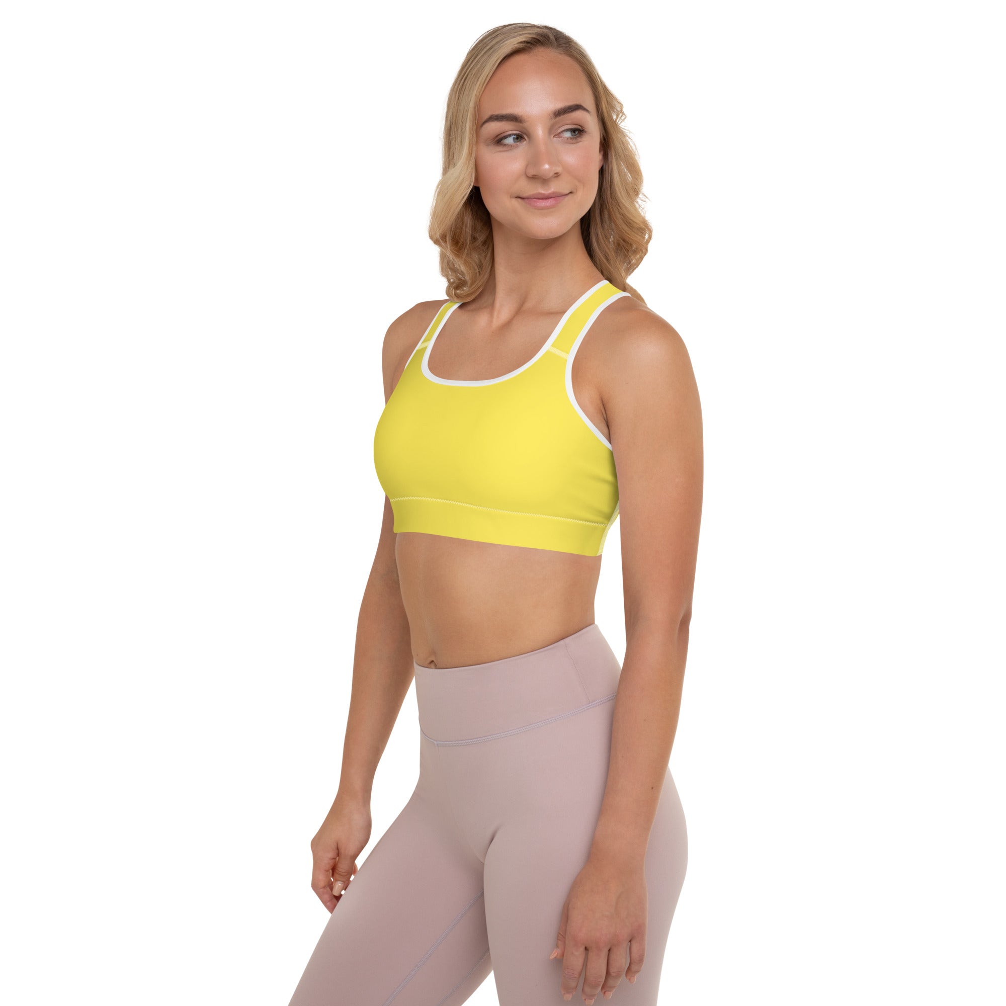 Preppy Plain Yellow Padded Sports Bra