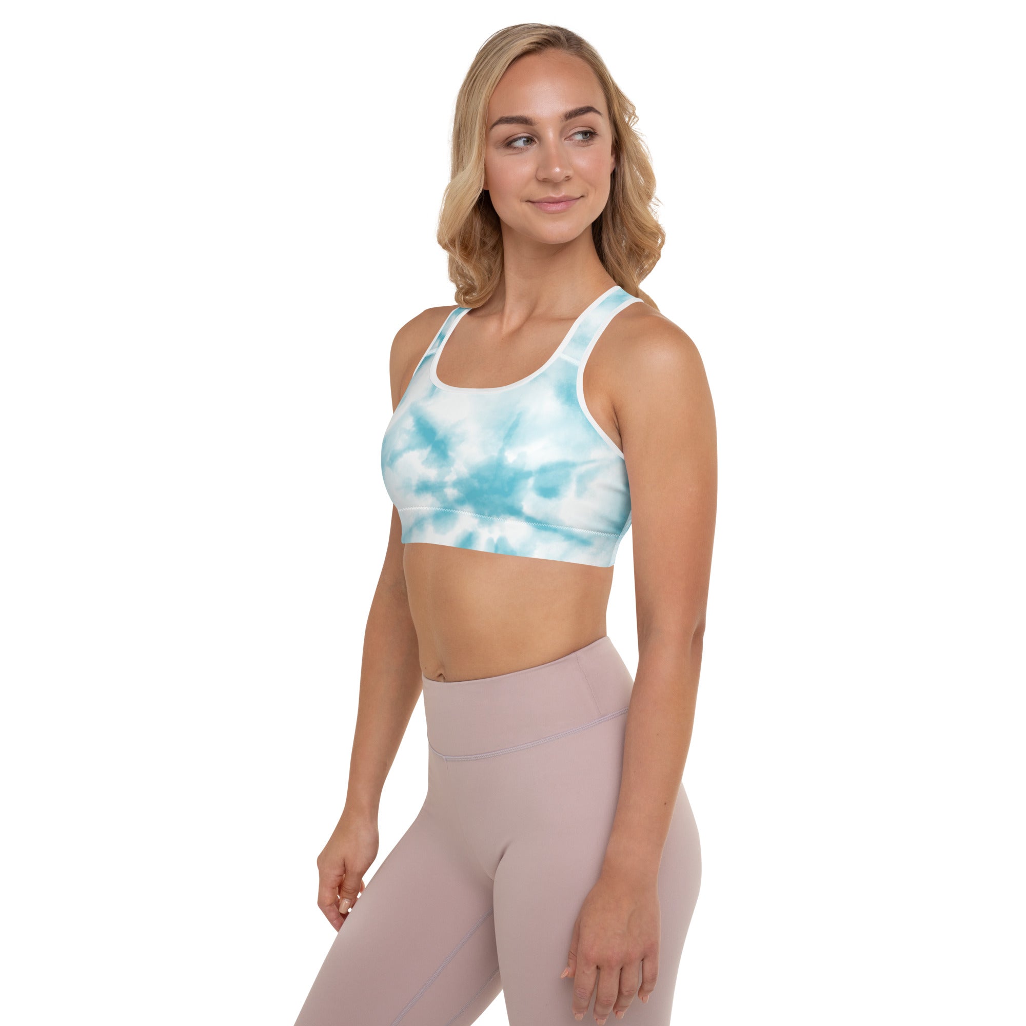 Preppy Blue Tie Dye Padded Gym & Sports Bra