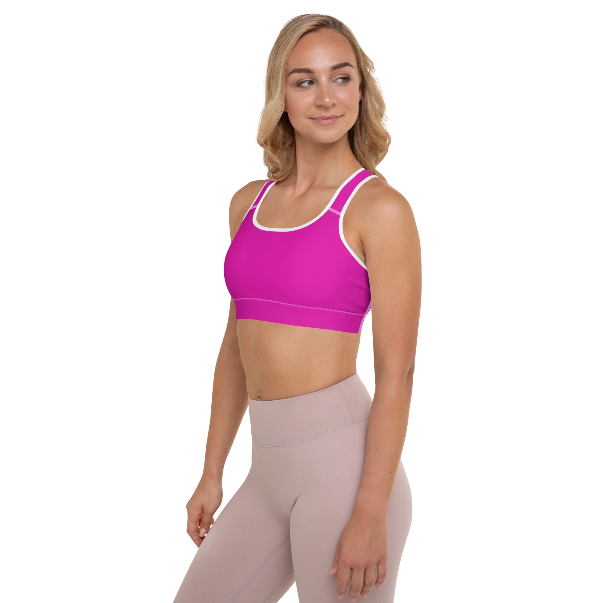 Neon Pink Padded Sports Workout Bra