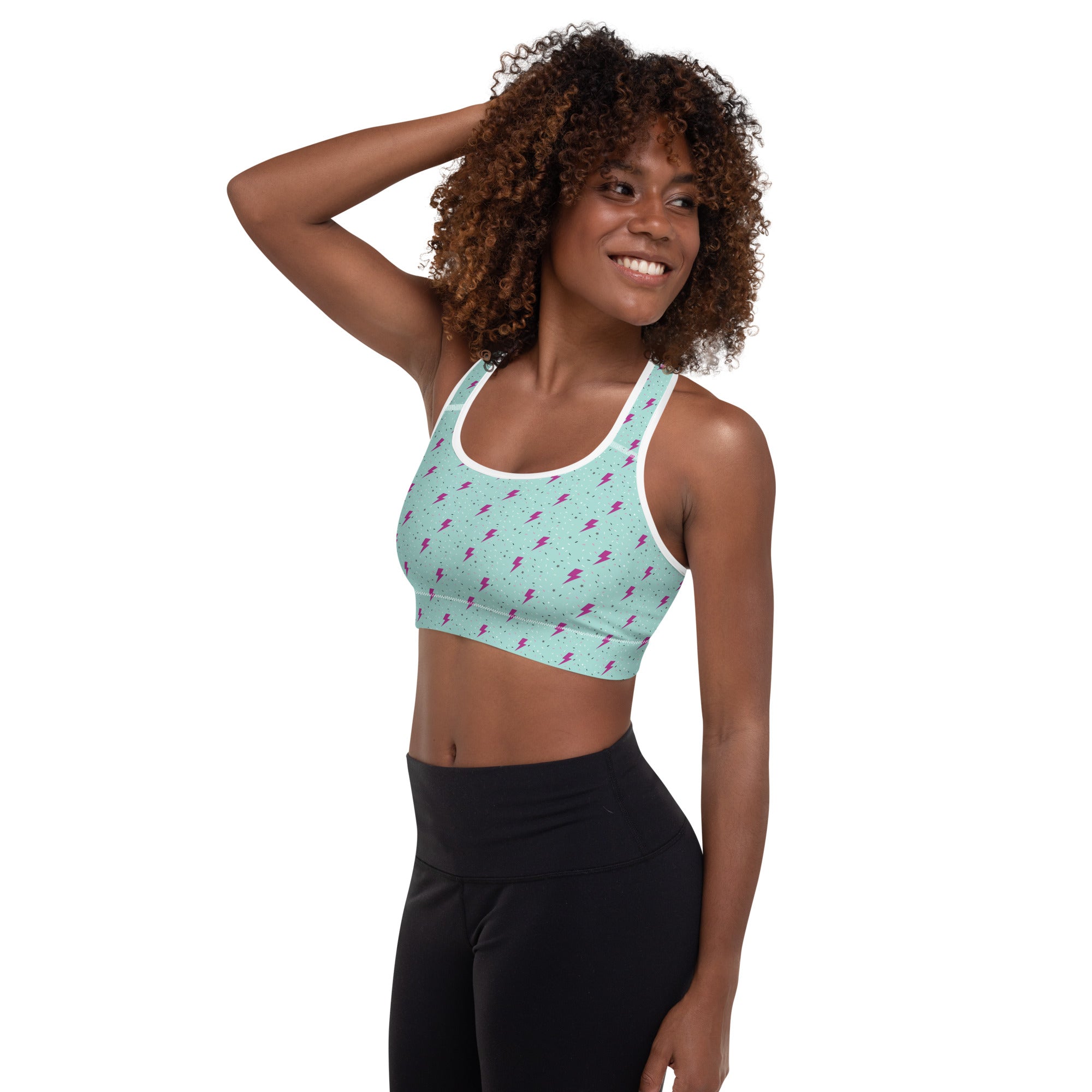 Preppy Green Lightning Bolts Pattern Padded Sports Bra