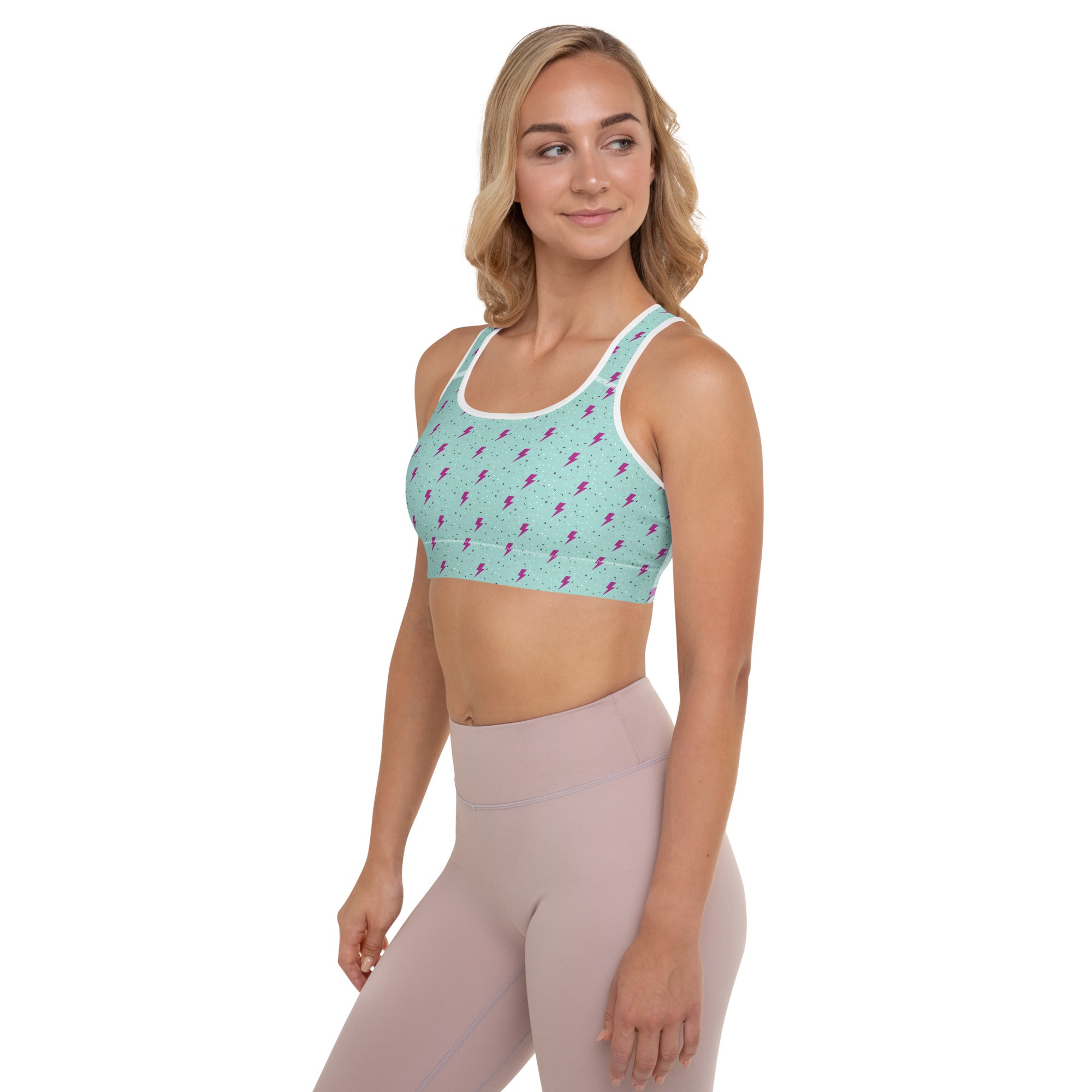 Preppy Green Lightning Bolts Pattern Padded Sports Bra