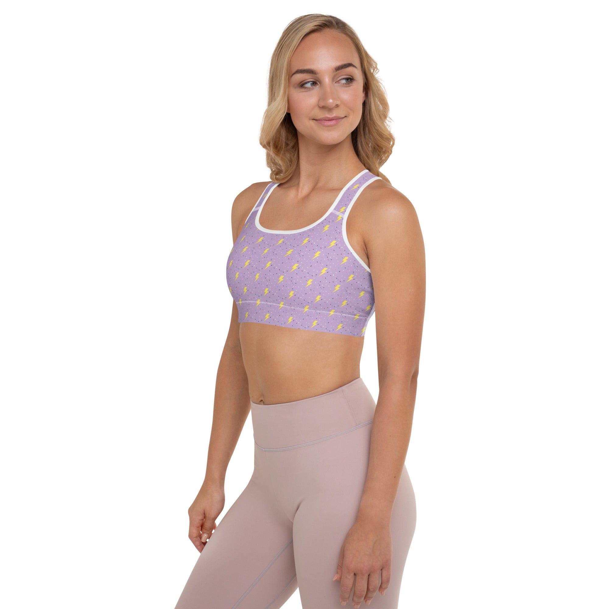 Preppy Lightning Bolts Purple Padded Sports Bra