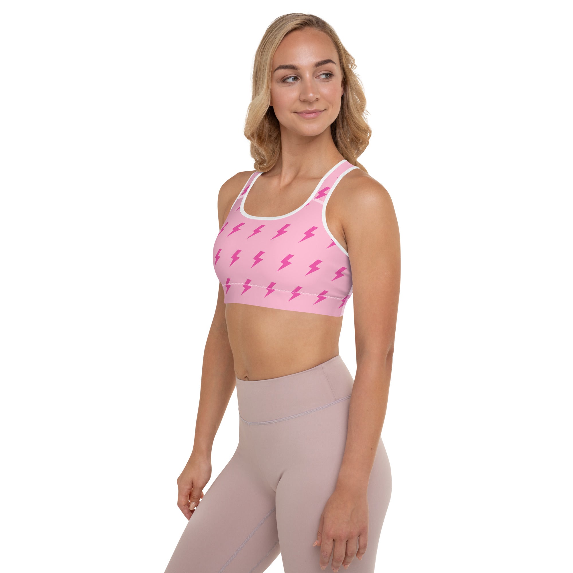 Preppy Pink Lightning Bolts Padded Gym & Sports Bra