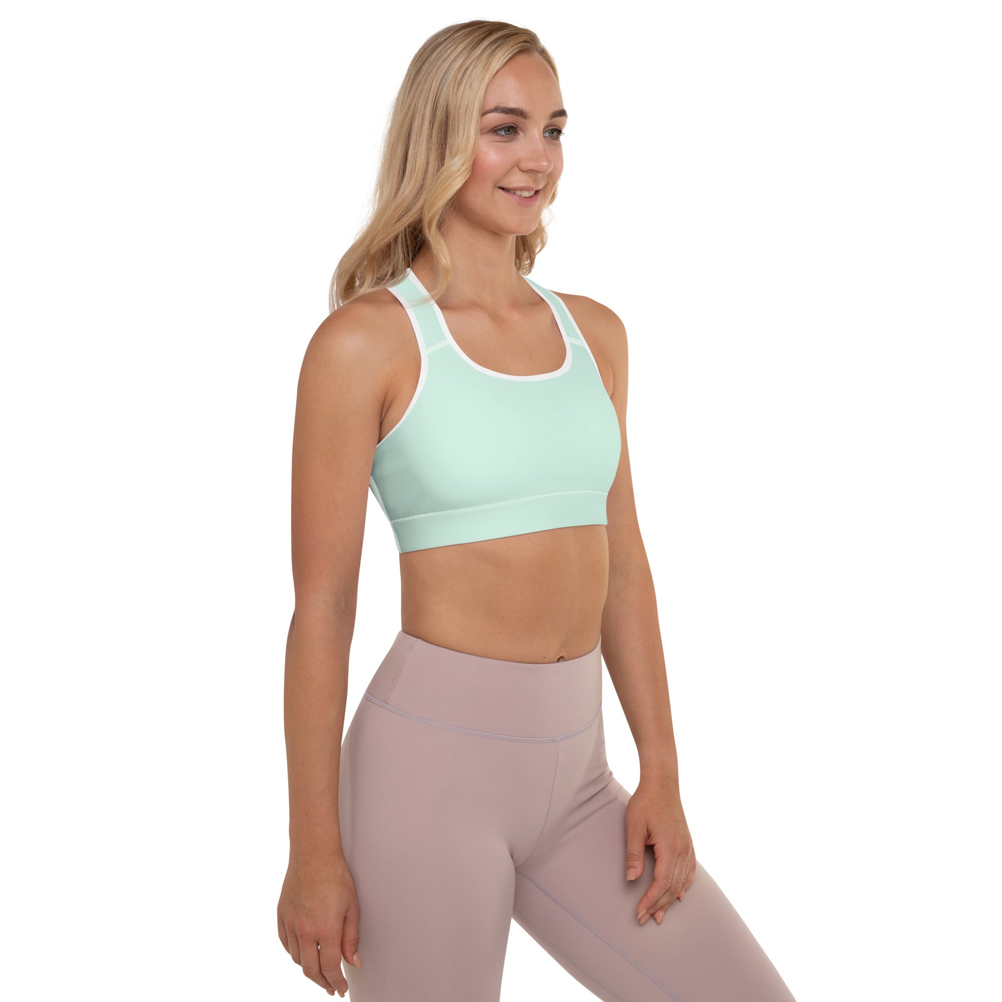 Preppy Plain Sea Green Padded Sports Bra