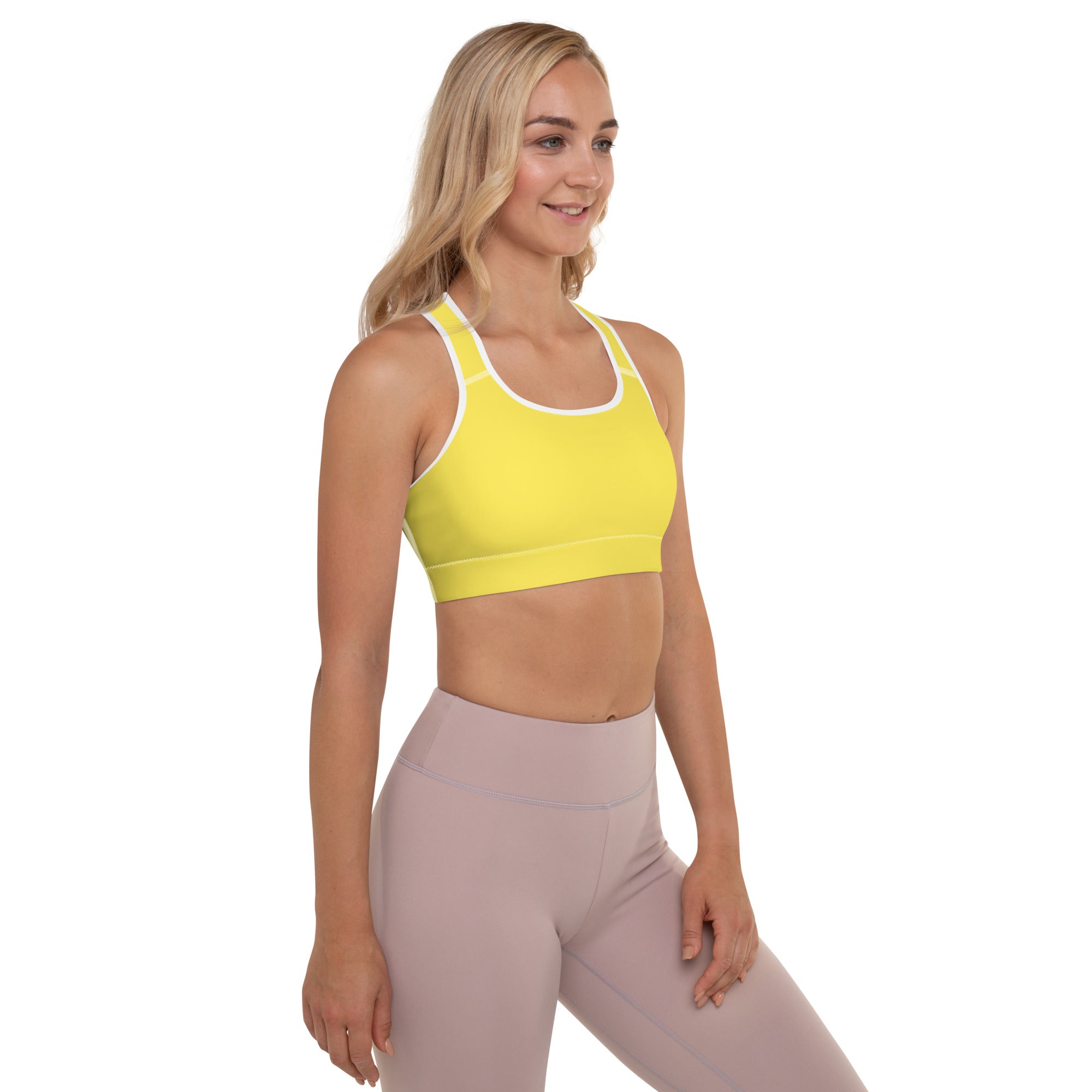 Preppy Plain Yellow Padded Sports Bra