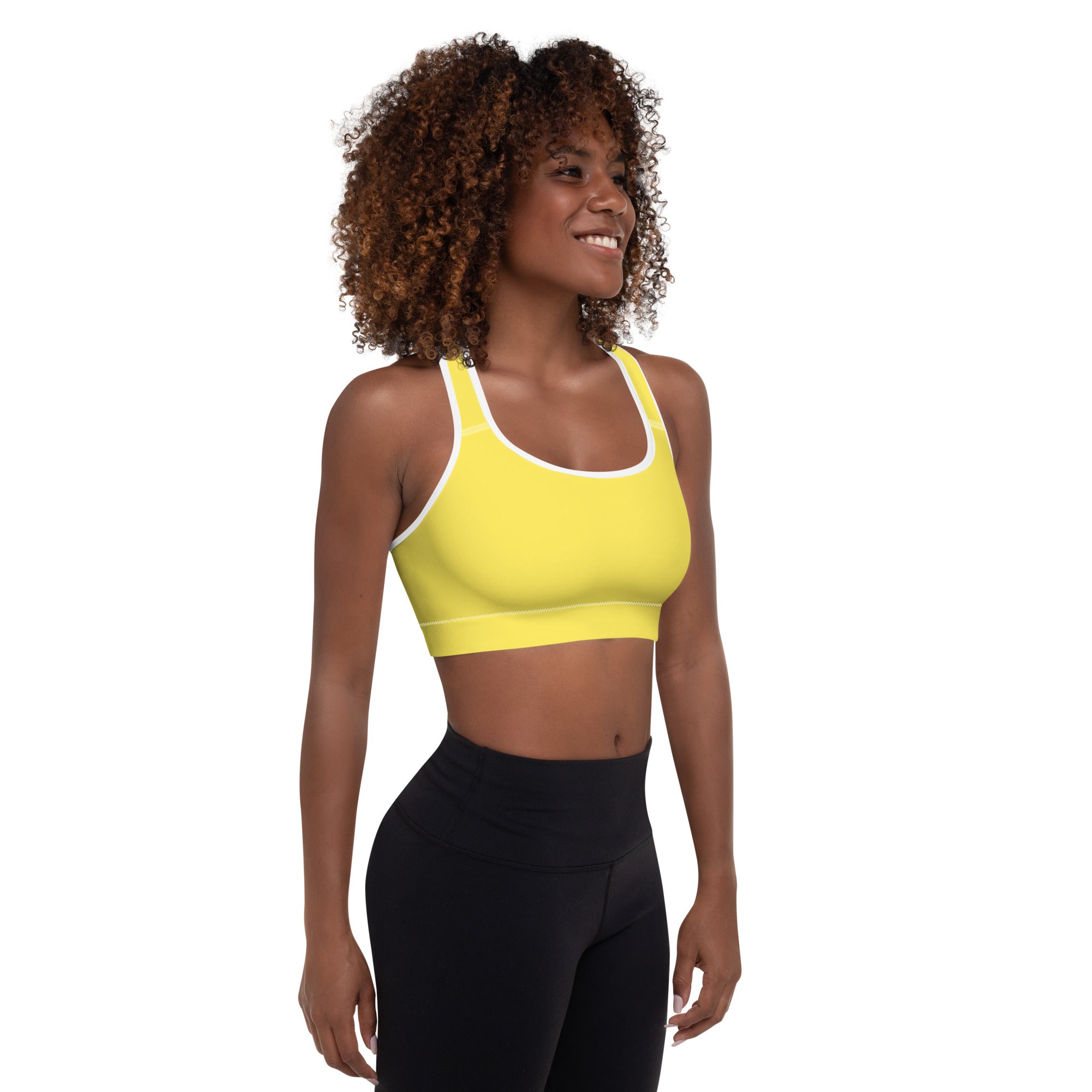 Preppy Plain Yellow Padded Sports Bra