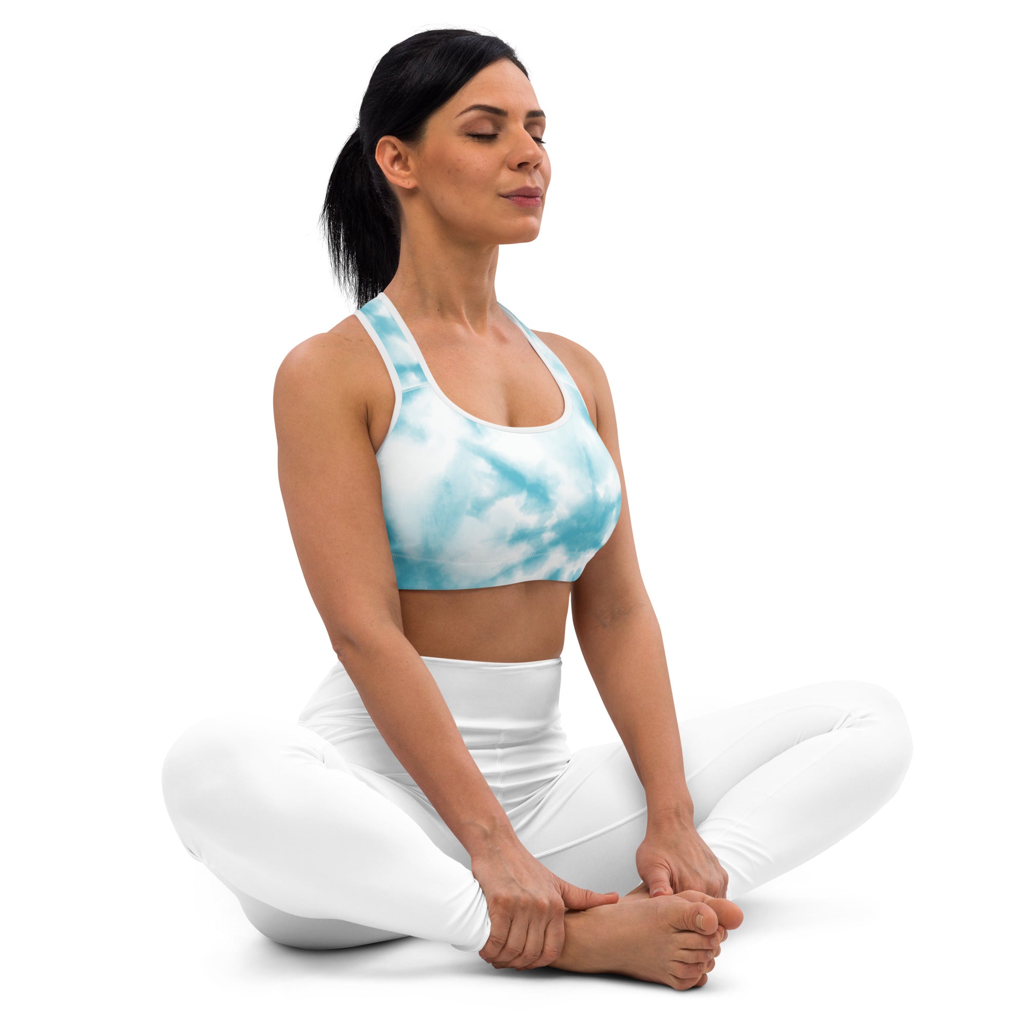 Preppy Blue Tie Dye Padded Gym & Sports Bra