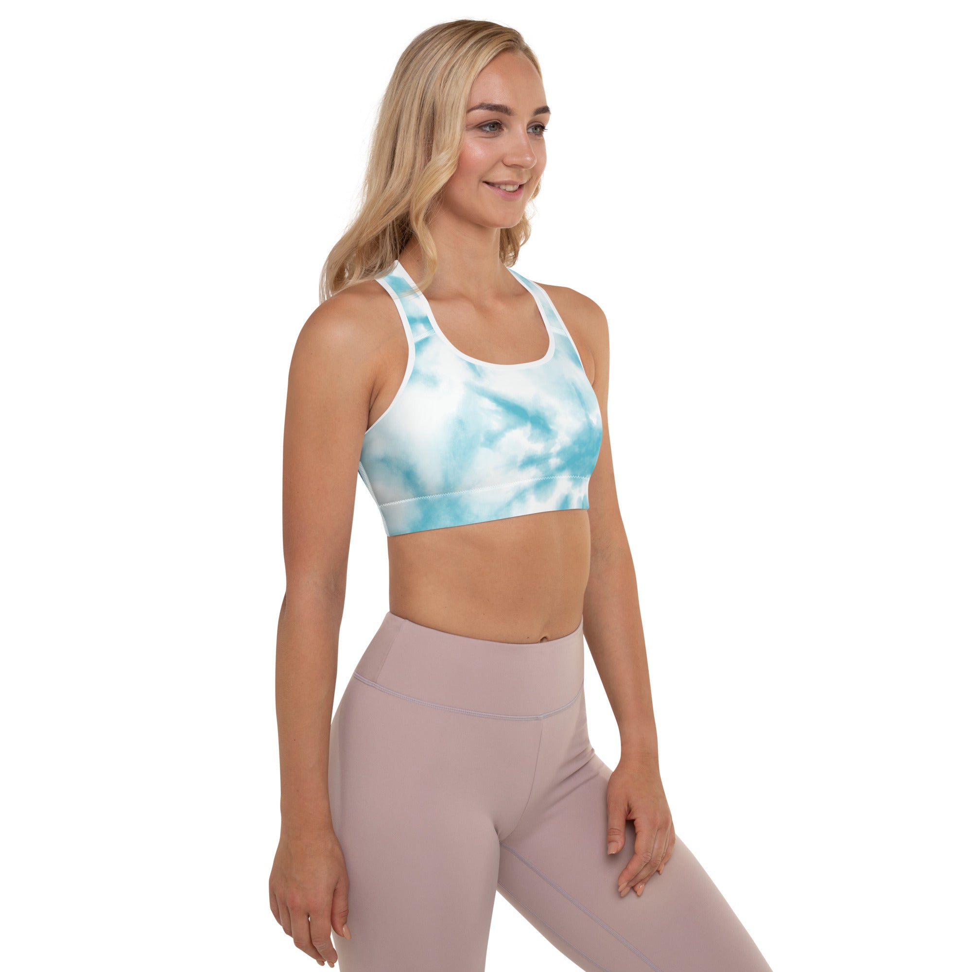 Preppy Blue Tie Dye Padded Gym & Sports Bra