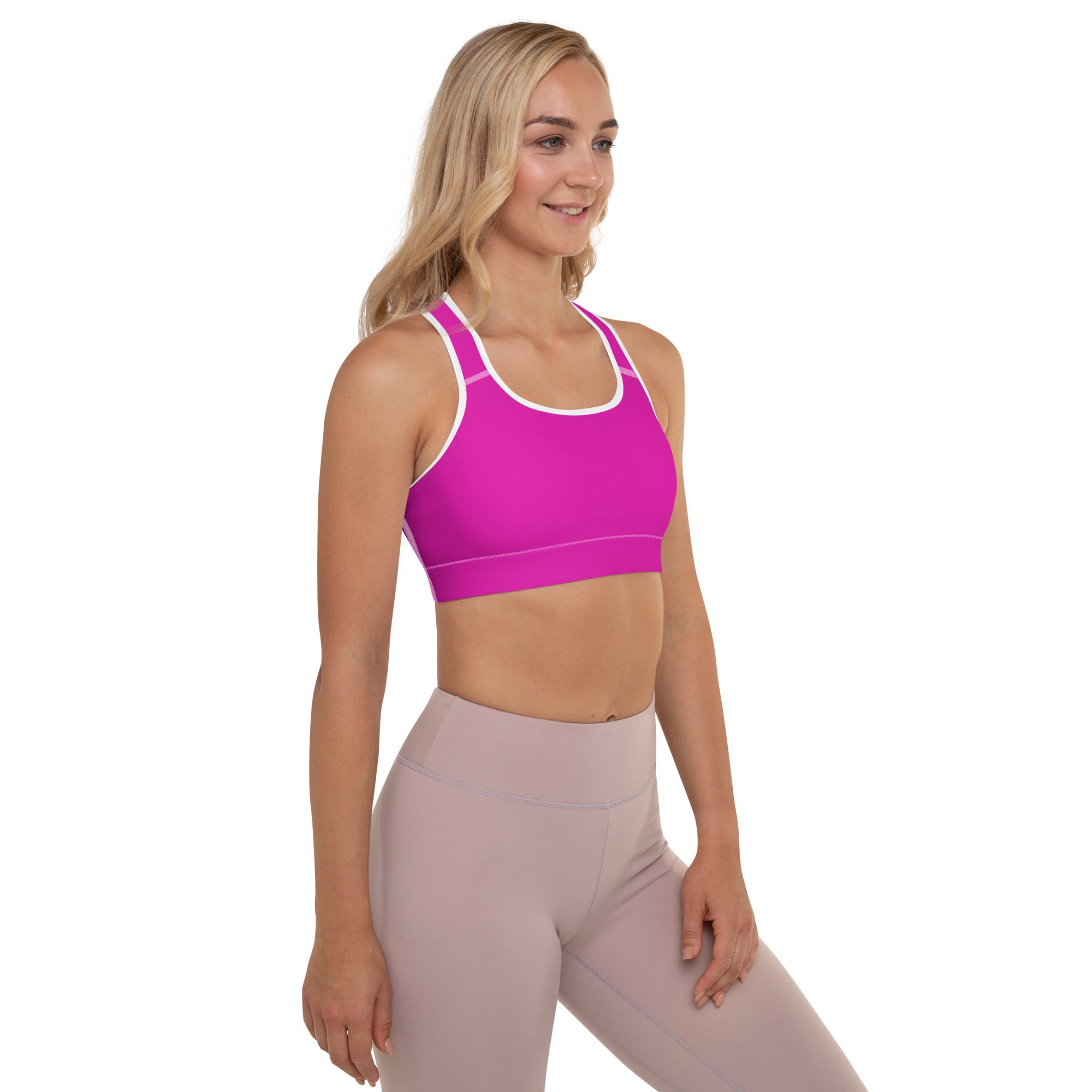 Neon Pink Padded Sports Workout Bra