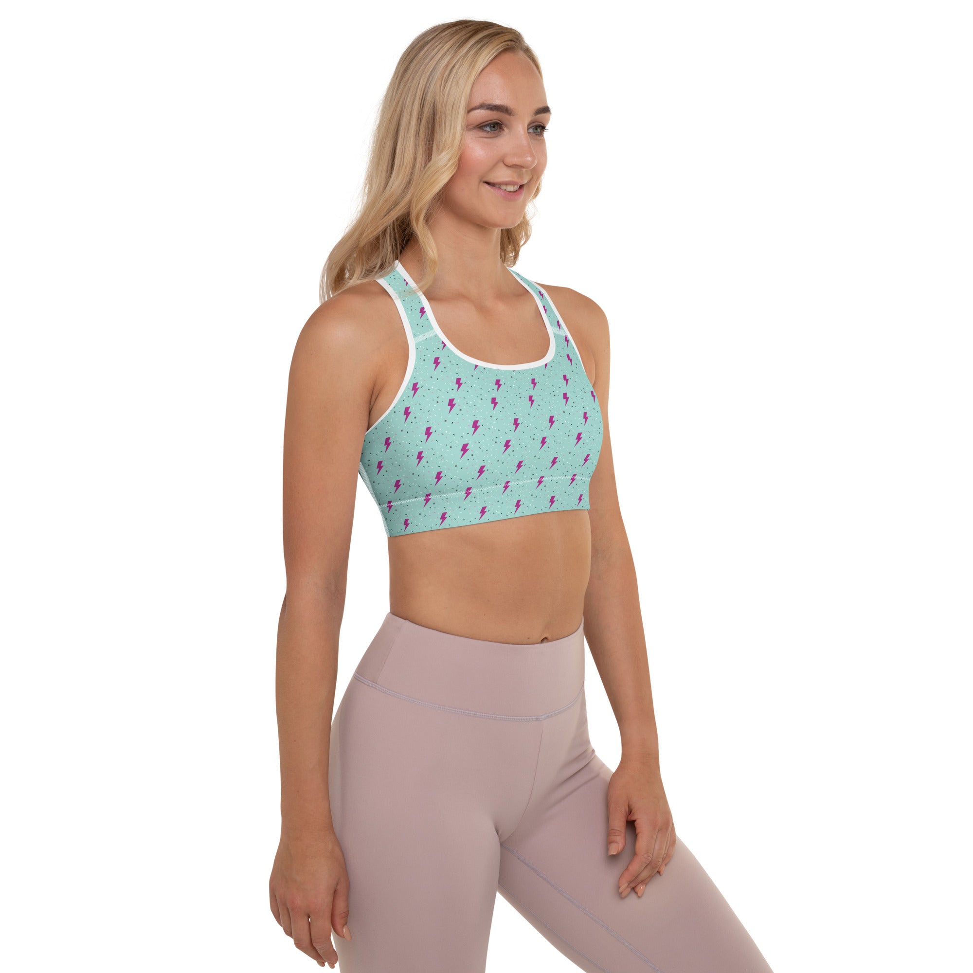 Preppy Green Lightning Bolts Pattern Padded Sports Bra