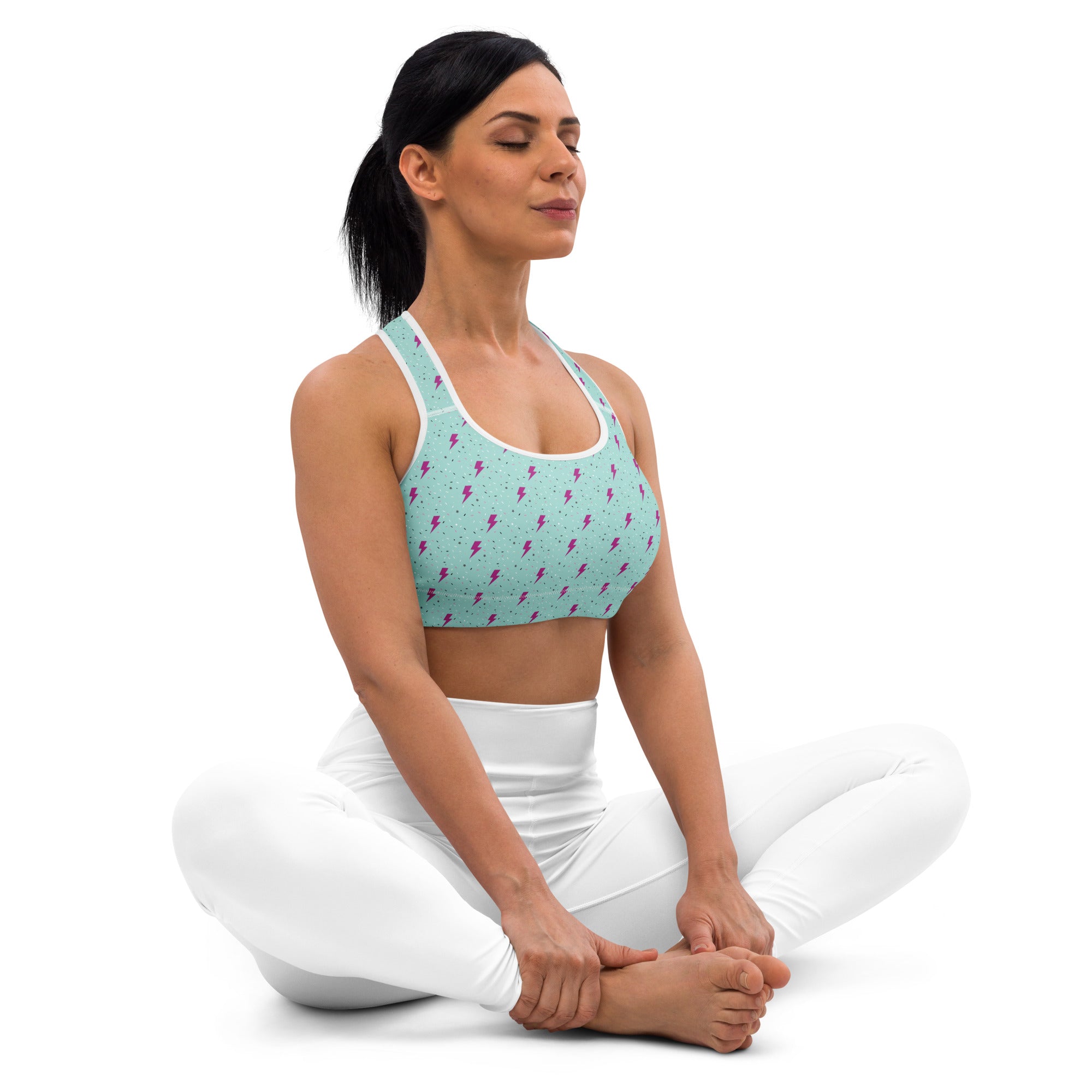 Preppy Green Lightning Bolts Pattern Padded Sports Bra