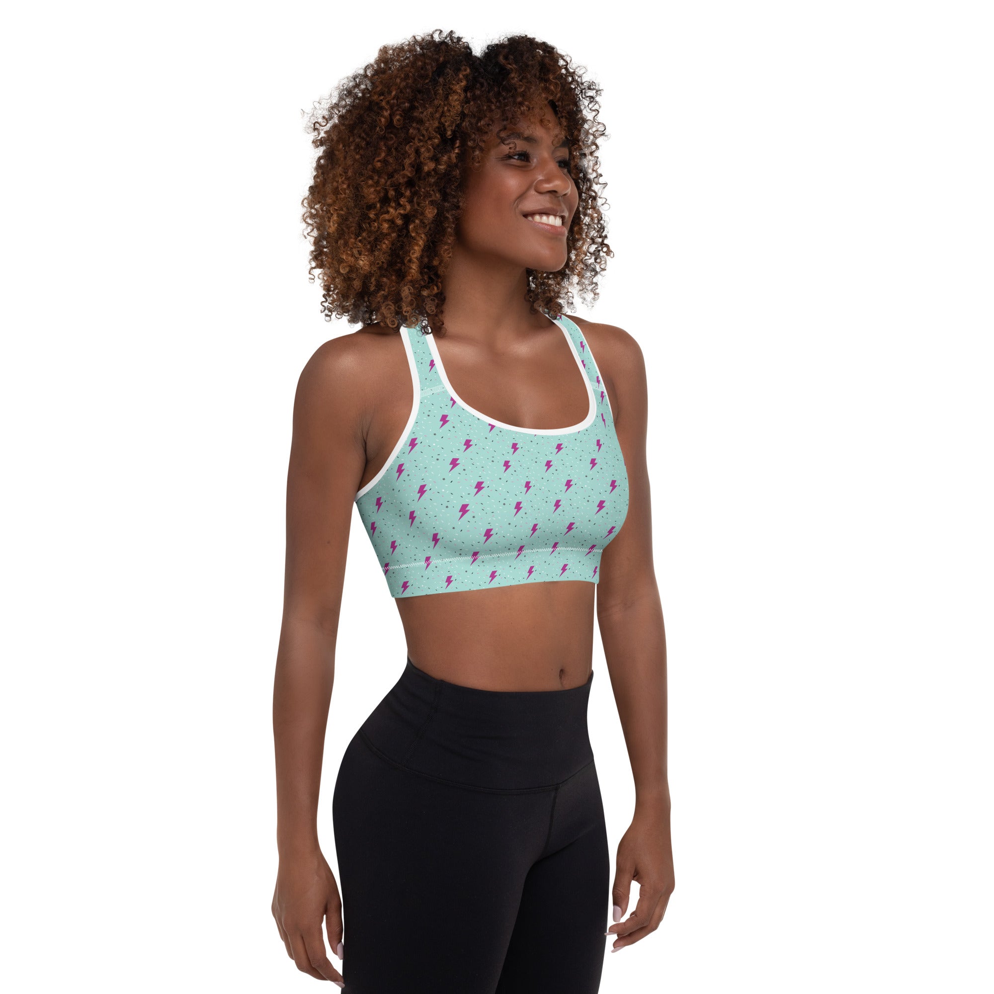 Preppy Green Lightning Bolts Pattern Padded Sports Bra