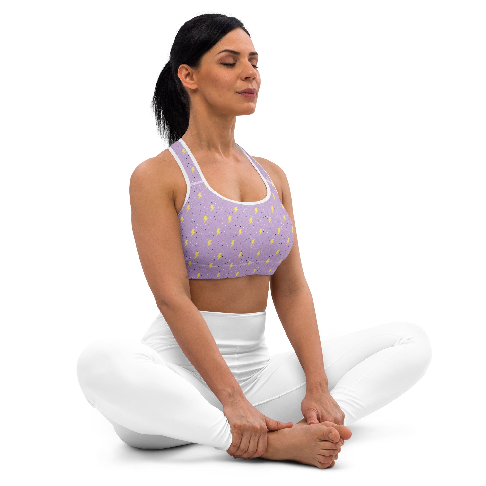 Preppy Lightning Bolts Purple Padded Sports Bra